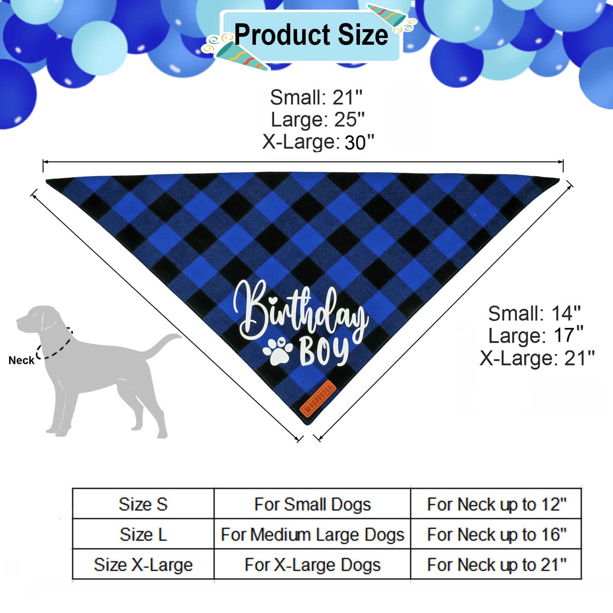 Adoggygo Dog Birthday Party Supplies, Blue Plaid Birthday Boy Dog Bandana, Golden Pet Party Hat With Numbers, Bowtie For Extra L