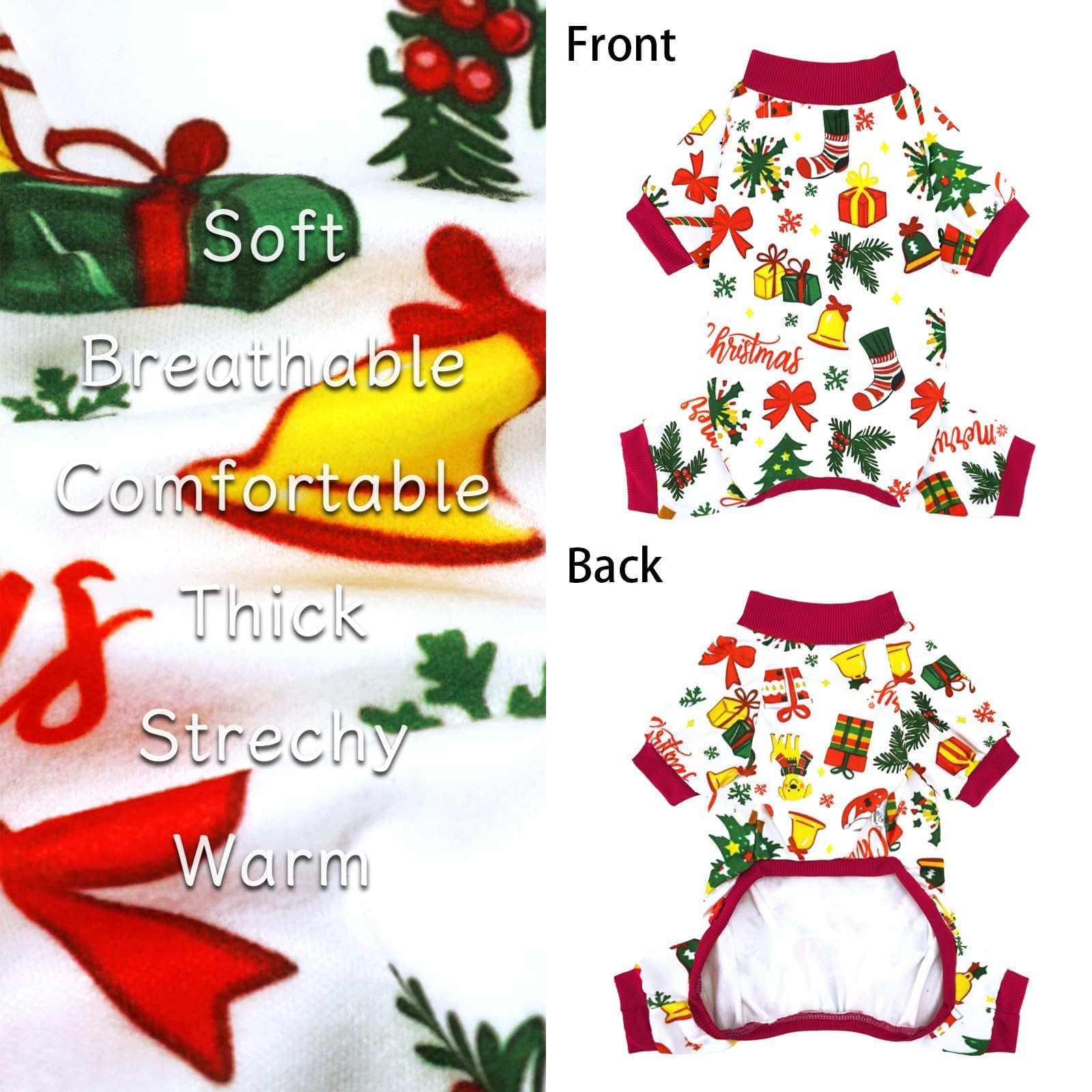 Xpudac 4 Pack Christmas Dog Pajamas Santa Pet Clothes Cute Reindeer Snowman Dog Pajamas For Small Medium Dogs(X-Small) 81-Hongba