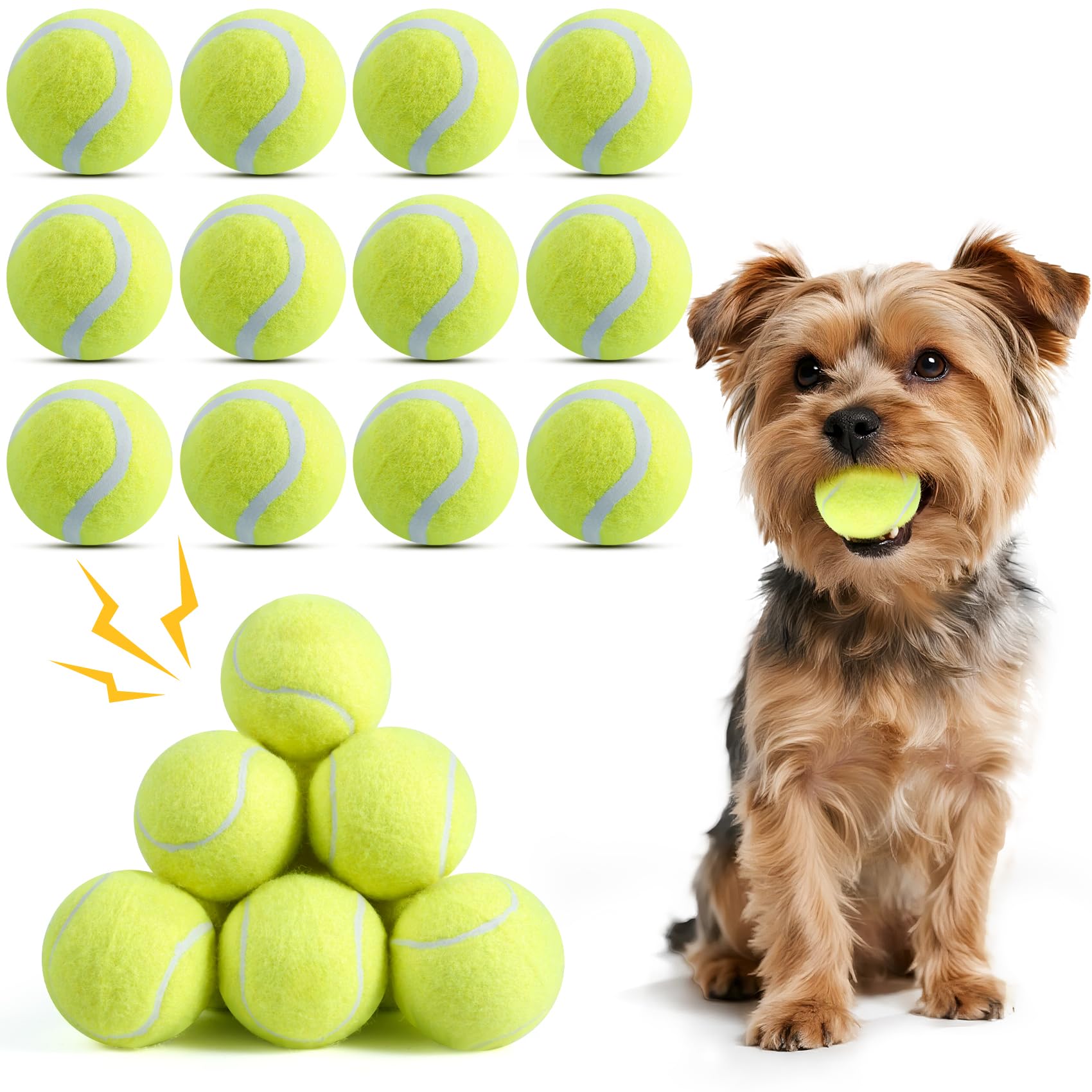 susu & wuwu 12 Pack Squeaky Balls for Small Dogs, 2 Inch Small Tennis Balls Interactive Fetch Dog Toy, Non-Toxic Durable Puppy C