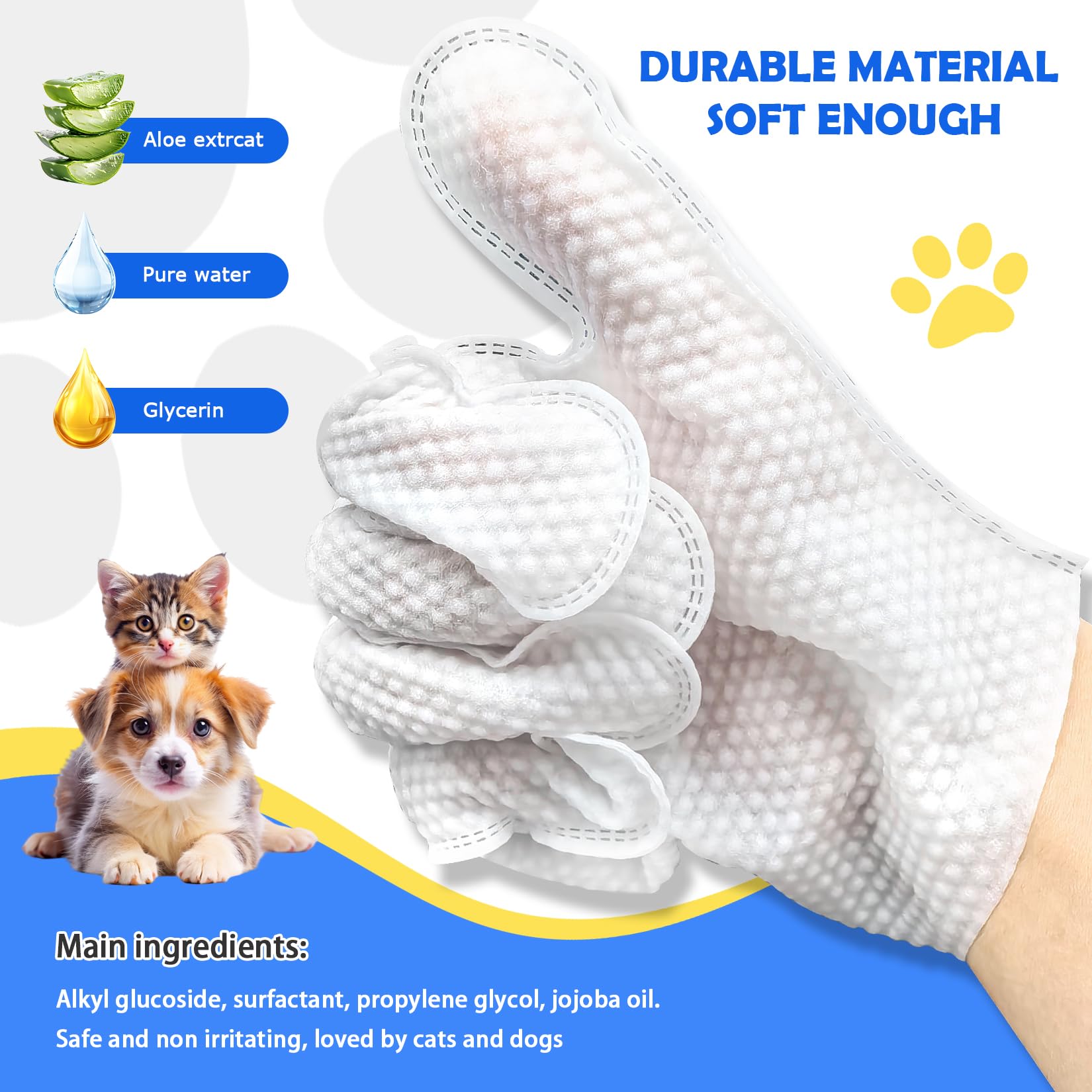 Pet Glove Washing Wipes For Dogs And Cats,Dog And Cat Cleaning Grooming Wipes For Fur,Paws And Butt,Save And Non Irritating,12 P