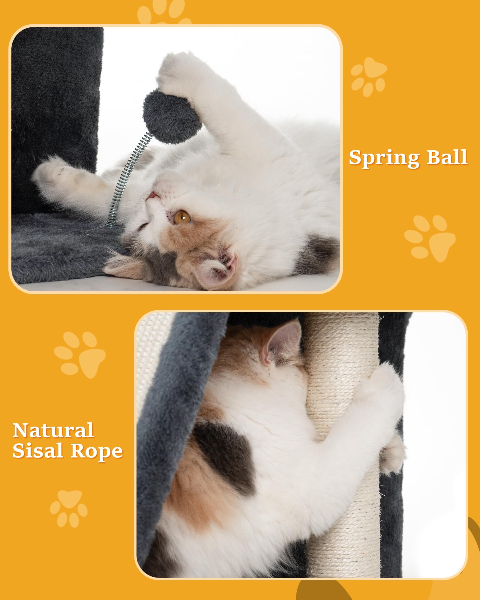 Aechonow Cat Tree Tower 14'' with Big Perch Bed, Sisal Scratcher, Condo Cave for Large Cats, Dark Gray, Model CTT00150A109