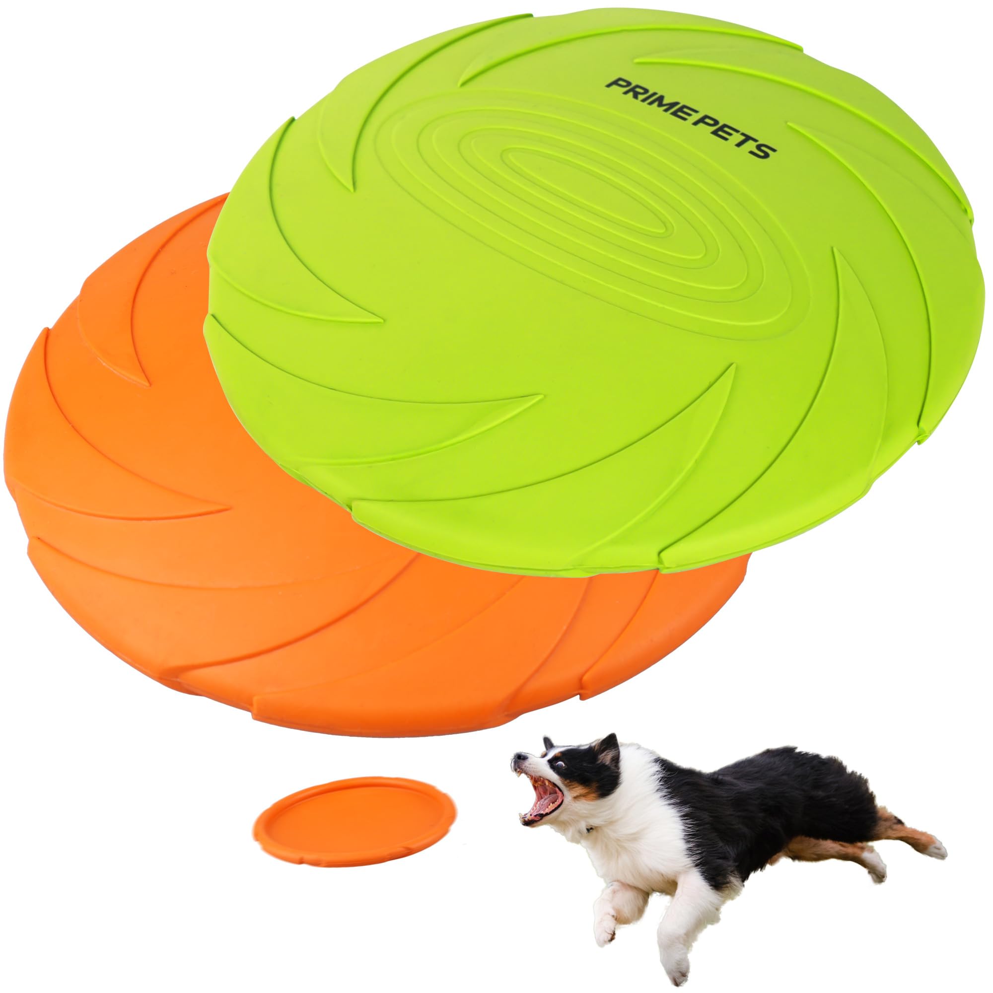 PrimePets Dog Frisbees, 2 Pack, 7 Inch Dog Flying Disc, Durable Dog Toys, Nature Rubber Floating Flying Saucer for Water Pool Be