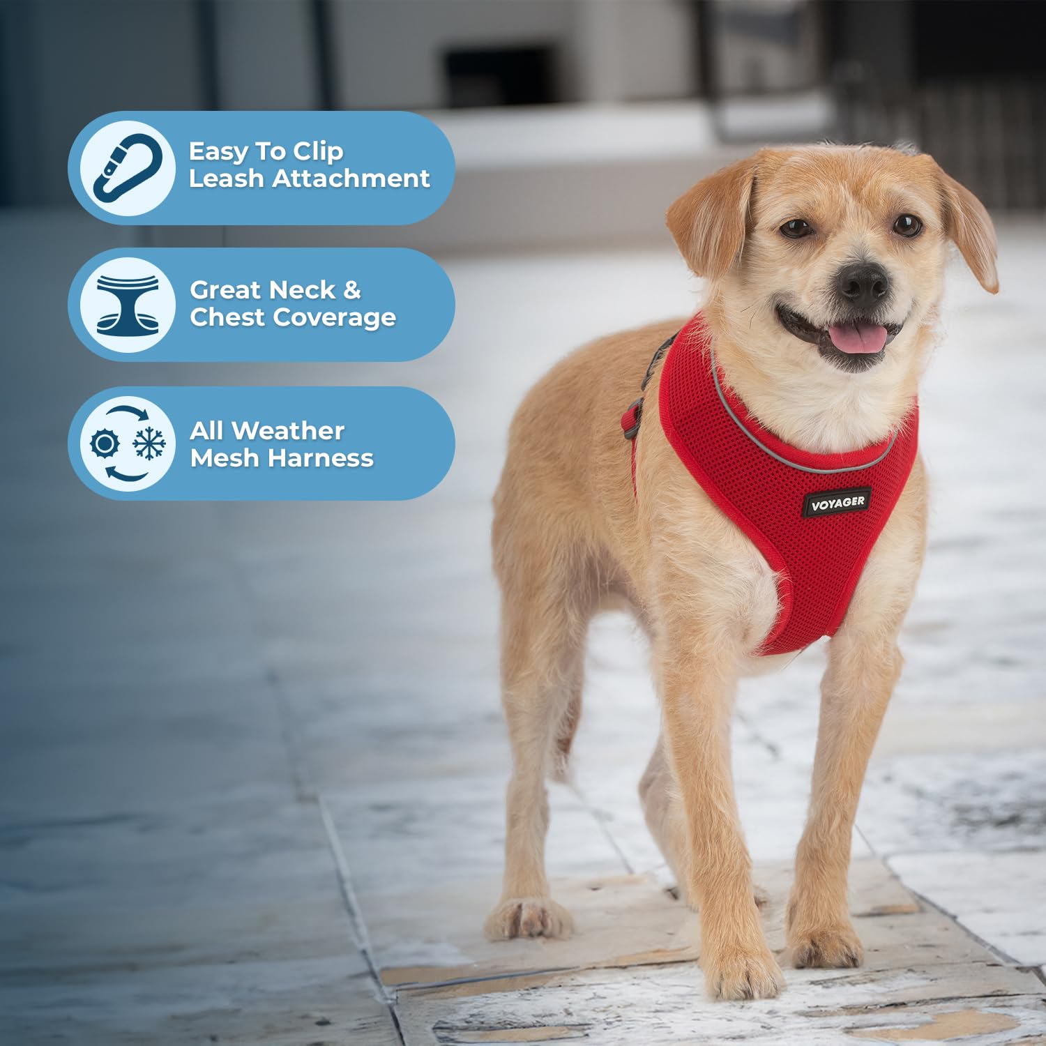 Voyager Aerolite No Pull Mesh Dog Harness With Lightweight, Soft, Breathable, Reflective Stitching, And Adjustable Straps For Walking, Running, Training, Heavy Duty And Durable - Red, L