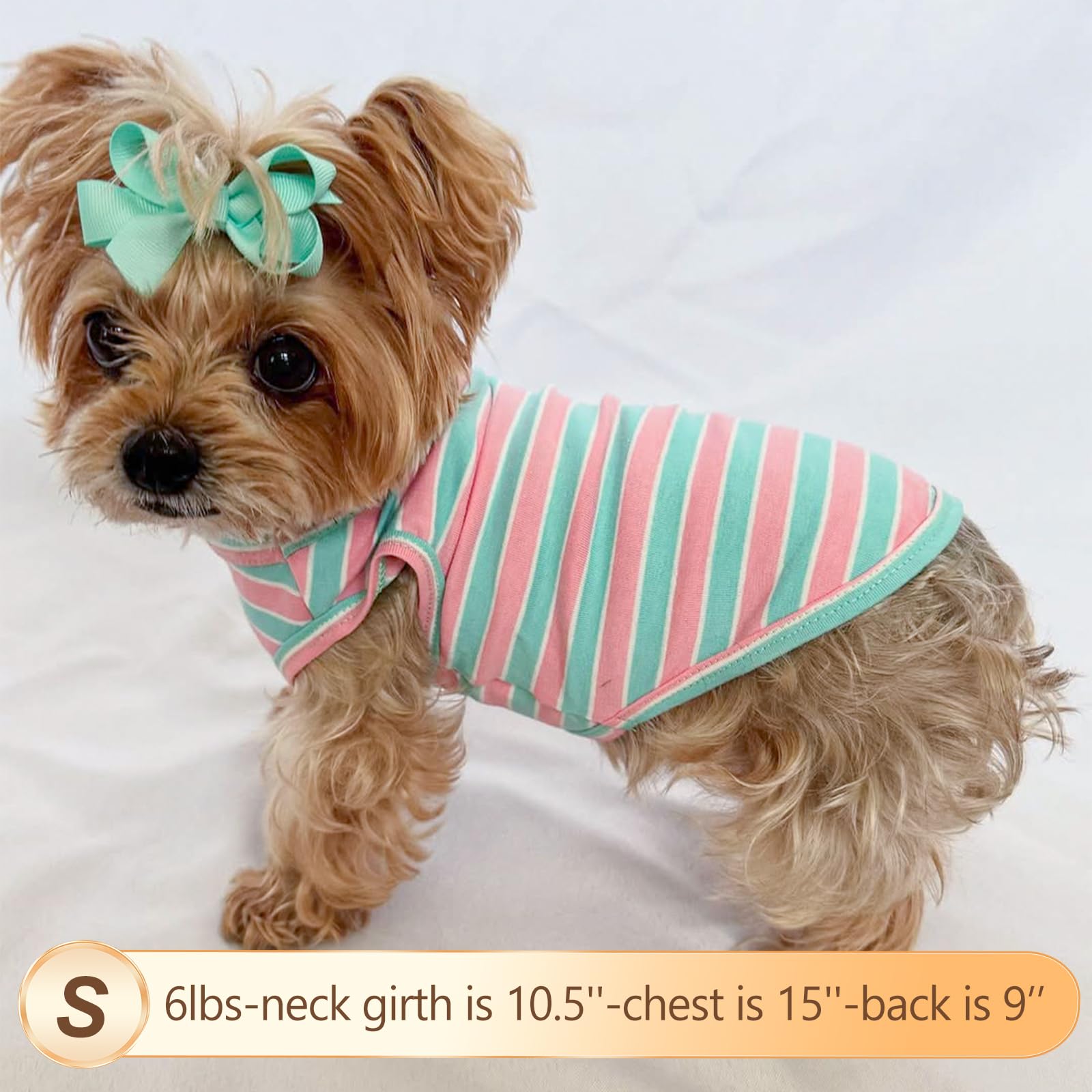 Kyeese 2 Pack Dog Shirts Striped Dog T-Shirts Soft Cotton Tank Top Sleeveless Vest Cat Puppy Shirts