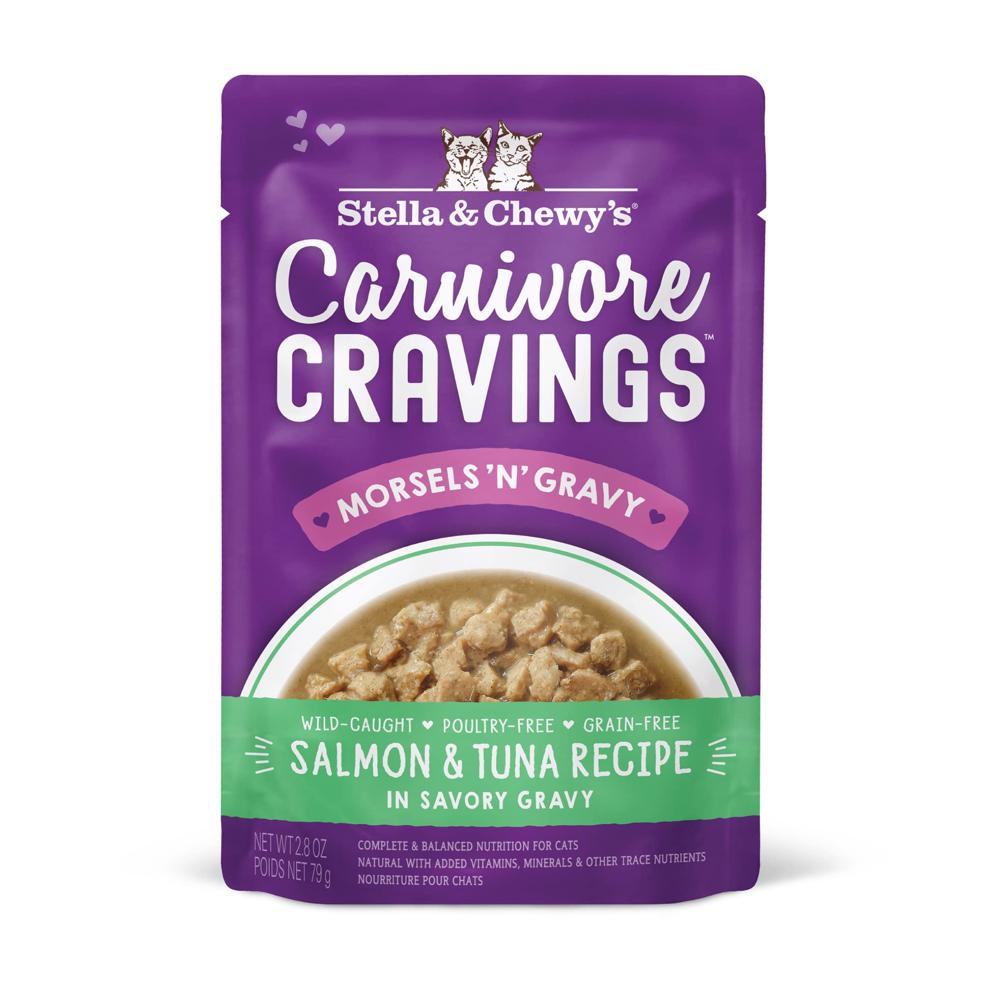 Stella & Chewys Carnivore Cravings Morsels & Gravy Salmon & Tuna Recipe Wet Cat Food Pouches - (2.8 Ounce Pouch, Case of 12)