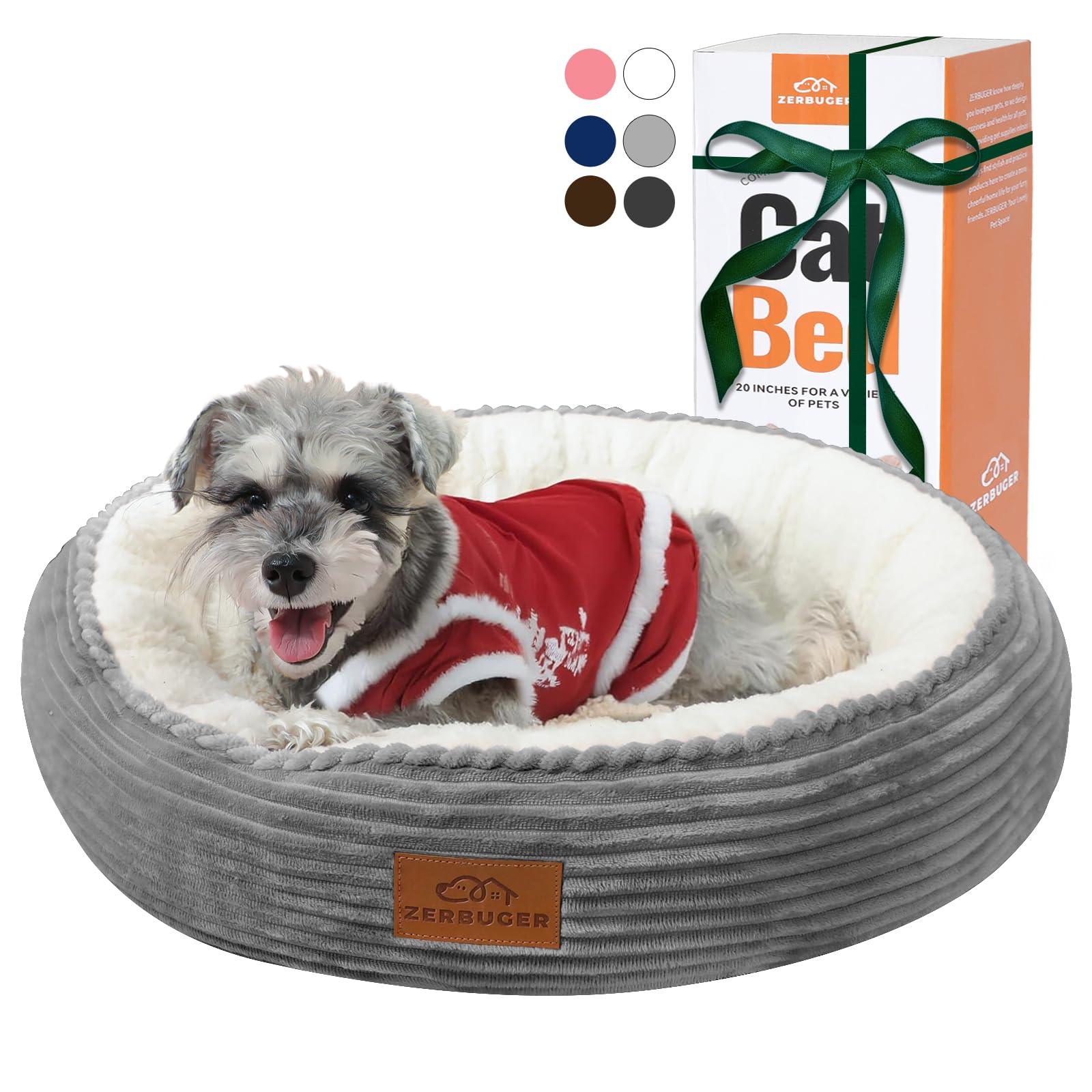Zerbuger 23In Round Cat Dog Bed For Large Medium Small Dogs Cats, Machine Washable Sleeping Sofa, Non-Slip Bottom Breathable Sof