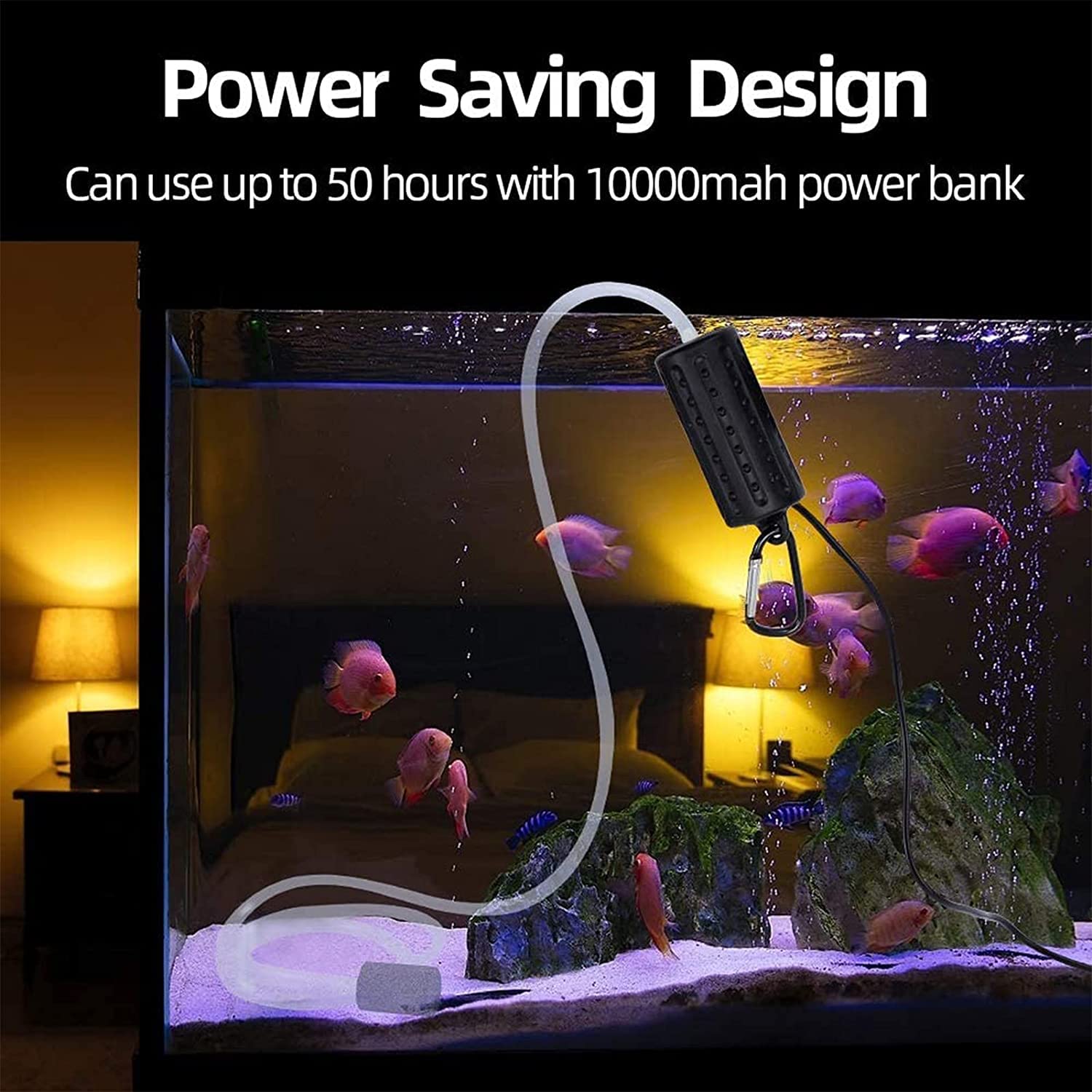 2 Pcs Usb Fish Oxygen Air Pump Aquarium Ultra Quiet Oxygen Pump For Fish Tank With Hanging Buckle (Black - 2Pcs)