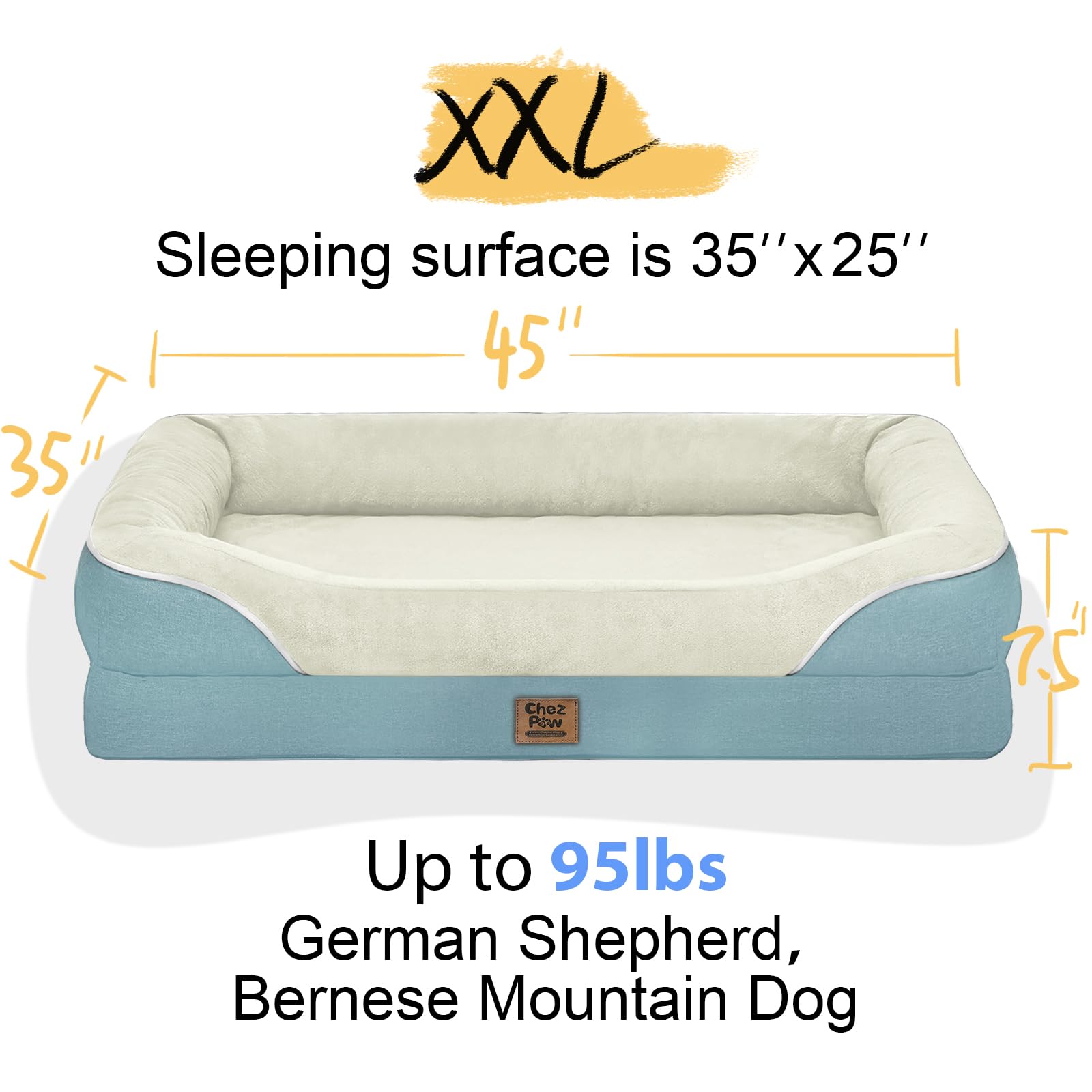 Washable Orthopedic Large Dog Bed - Dog Beds Large Sized Dogs With Removable Cover Waterproof Orthopedic Xl Pet Bed With Bolster