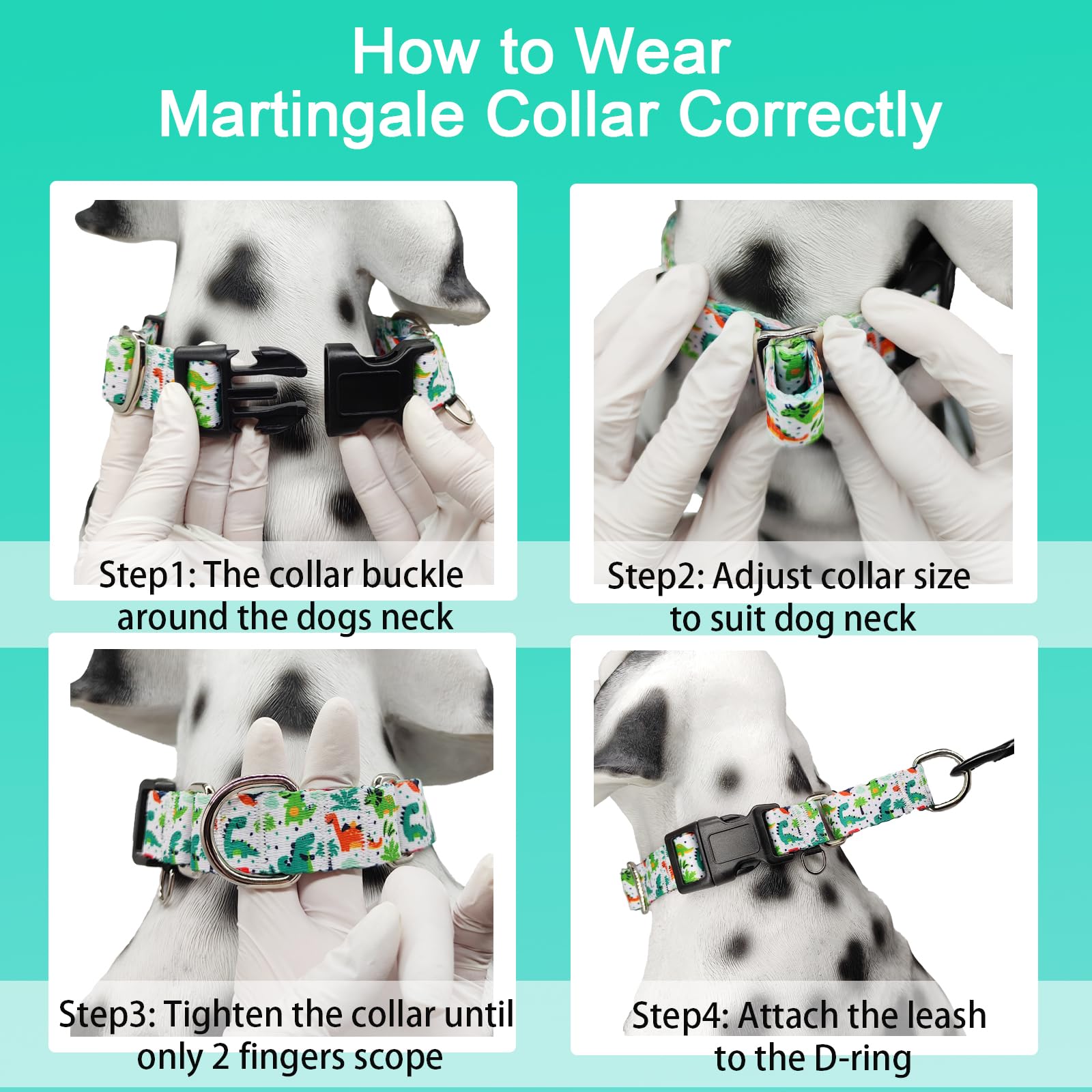 Fidohug Martingale Dog Collars With Buckle No Pull Training Dog Collar For Small Dogs (Green Dinosaur, Small)