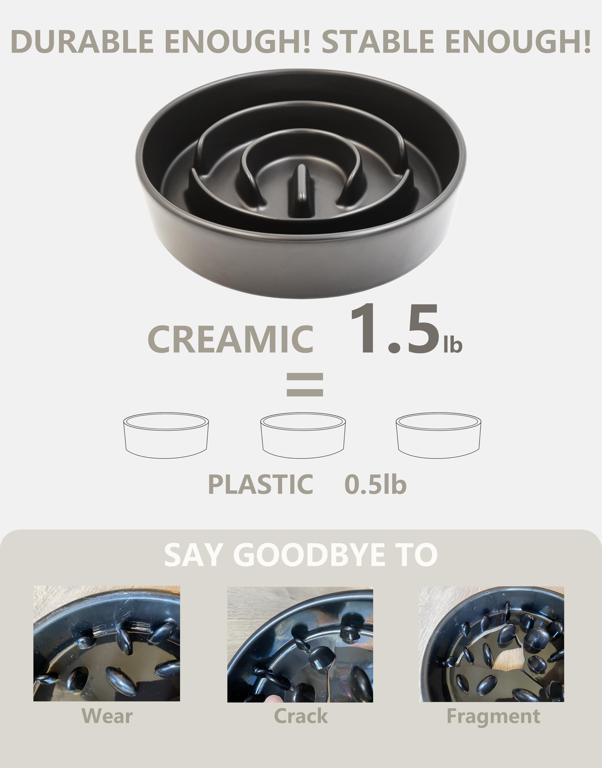 Mopang Ceramic Slow Feeder Dog Bowls, 0.6 Cup Slow Feeder For Small Dogs And Cats, Puzzle Maze Bowl, Prevents Choking, 6In, Blac