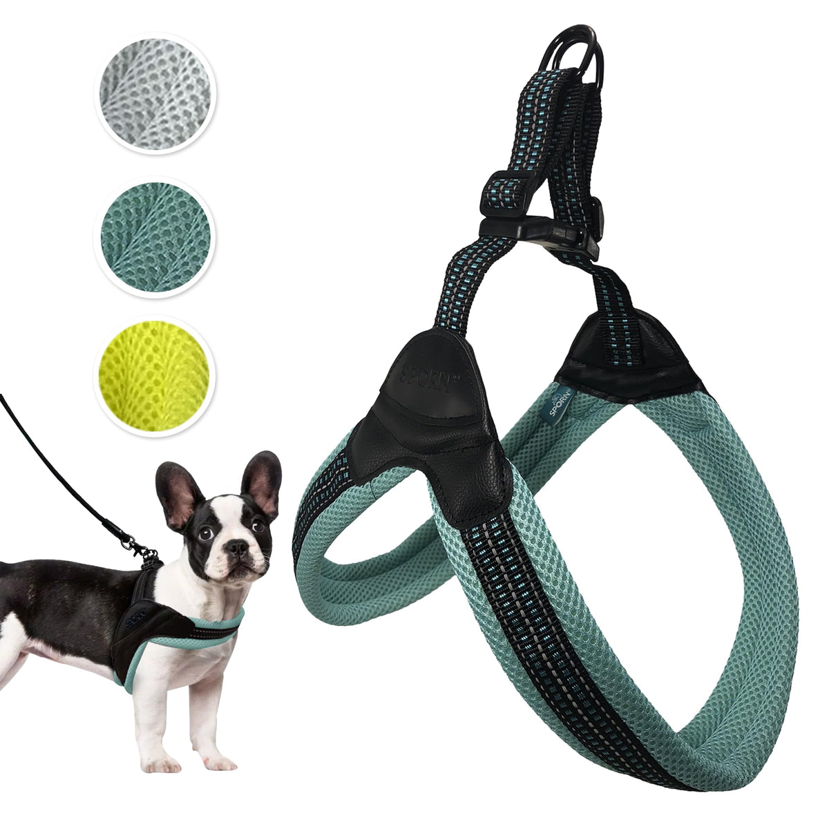 Sporn Easy-Fit Mesh Dog Harness Small Sized Dog, Turquoise Soft Fabric Nylon No Choke Dog Harness Small Size Dog, Breathable & Easy Dog Walking Harness, Provides To Small Breeds