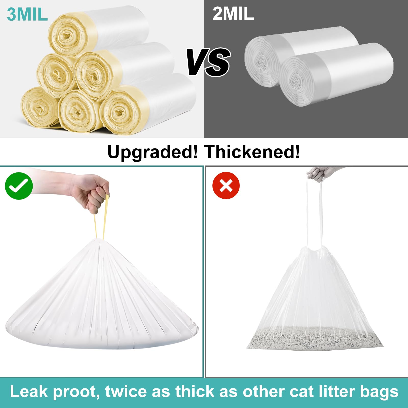 Elegx 80 Count Litter Box Liners, 3Mil Extra Thick Heavy Duty, Automatic Self Cleaning Litter Robot Cat Waste Bag, 26.6'' X 16.7