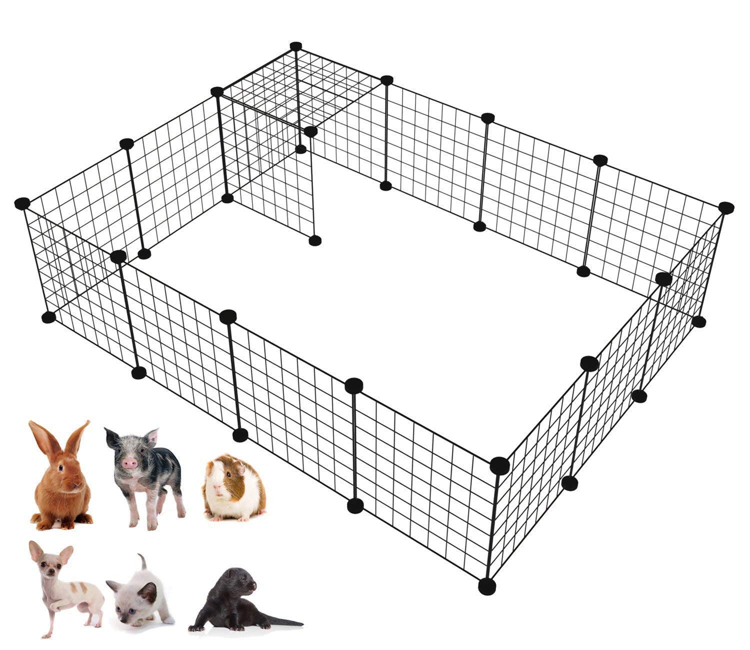 Langxun Rabbit Run,Puppy Pen With Door,Encrypted Wire Mesh Cages16 Panels Indoor/Outdoor Diy Metal Pet Fence For Puppy,Rabbit,Kitten,Hamster,Guinea Pig,Turtle,Hedgehog.Black