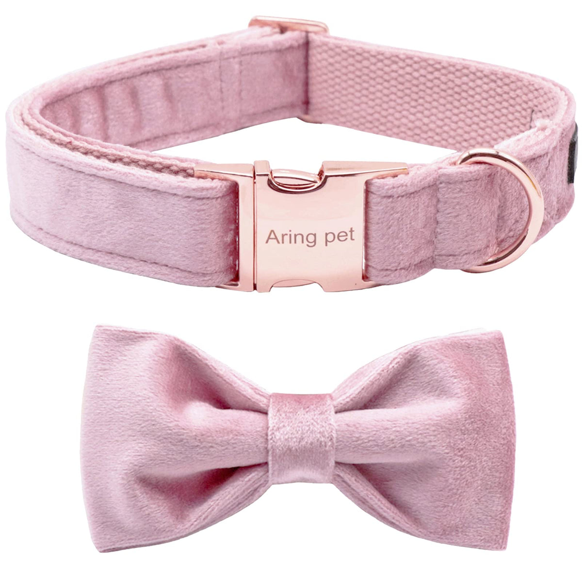 ARING PET Velvet Dog Collars with Bow tie, Bowtie Dog Collar, Cute Pink Collar for Girl and Boy Dogs,Medium.