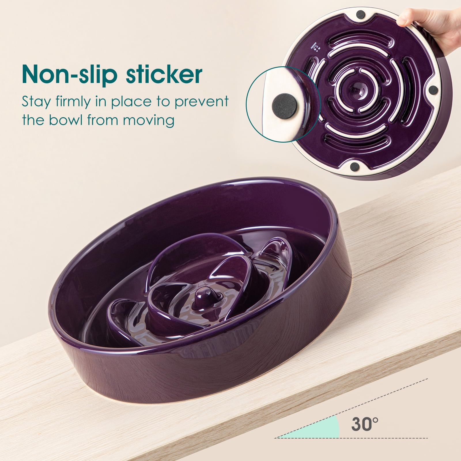 vancasso Slow Feeder Dog Bowl, 3 Cups Ceramic Slow Feeder for Large Breed, Puzzle Maze Dog Food Bowl for Fast Eater, Dark Purple