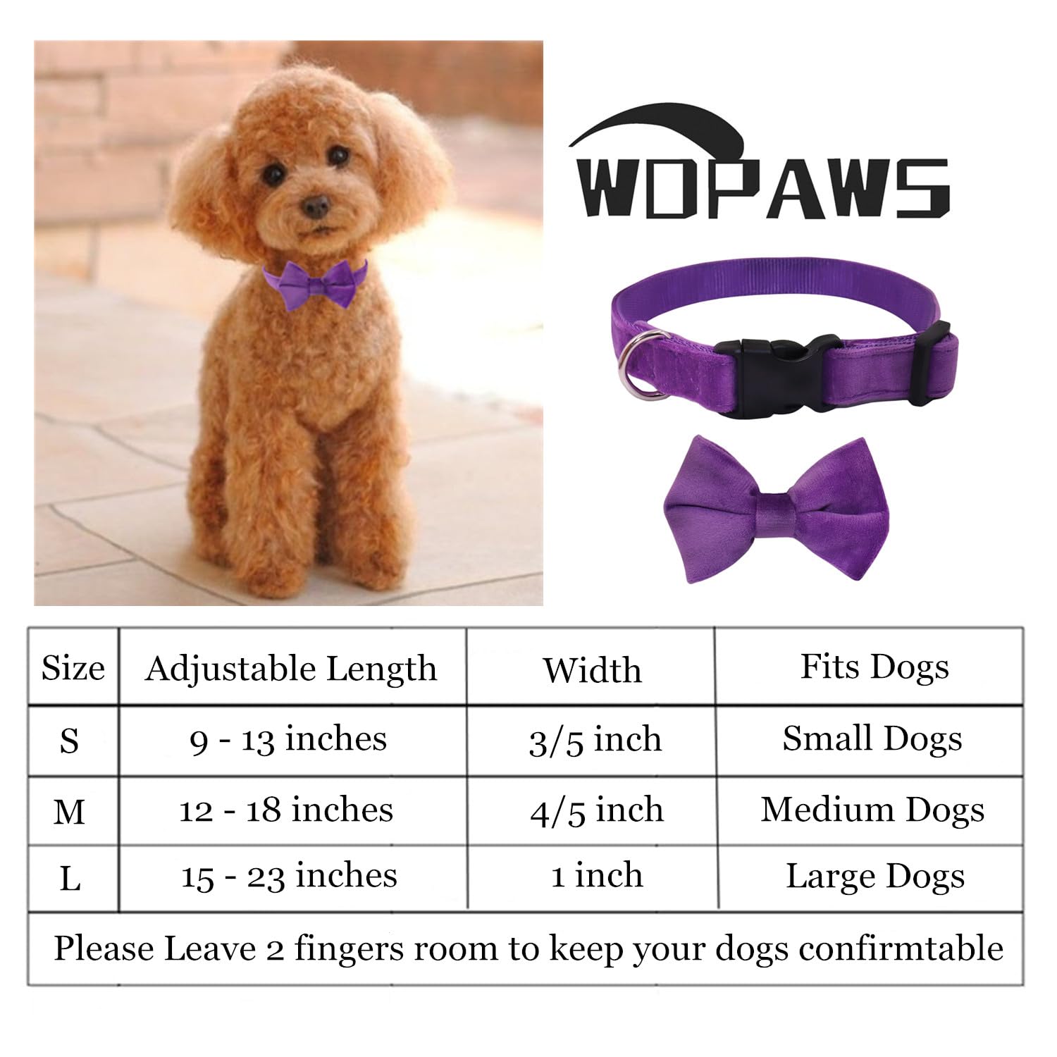 Wdpaws Dog Collar With Bowtie Soft Velvet Material With Quick Release Buckle For Medium Dogs (Purple, M)