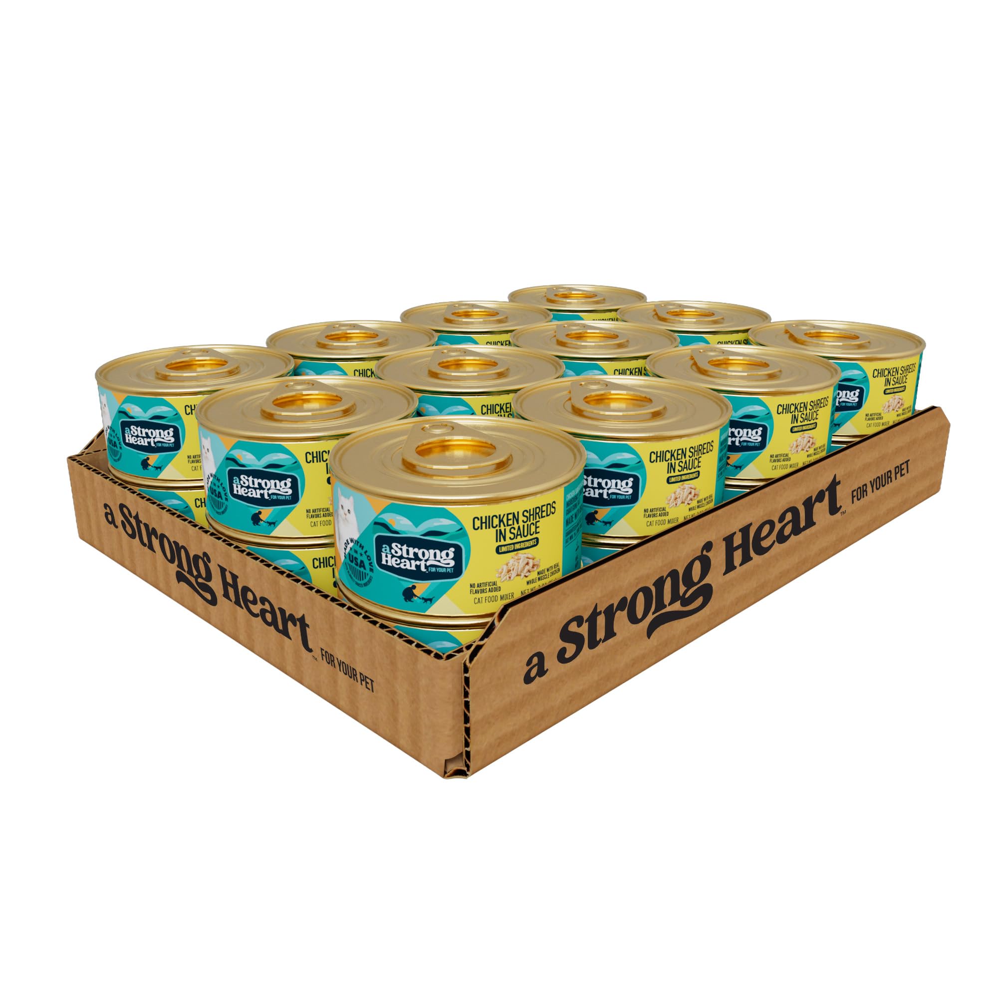 A Strong Heart Canned Wet Cat Food, Chicken Shreds in Sauce -3 oz Cans (Pack of 24), Made in The USA with Real Chicken