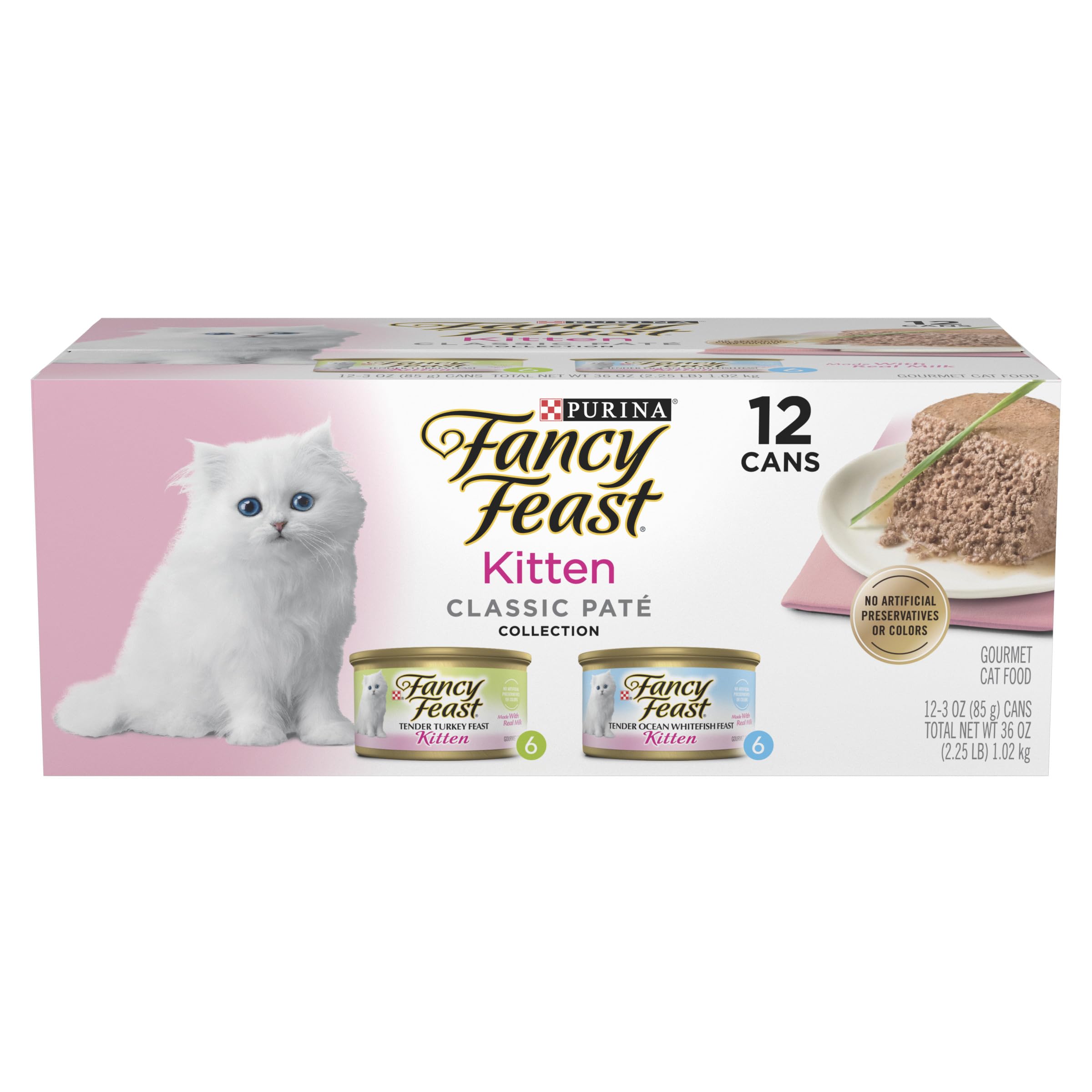 Purina Fancy Feast Kitten Tender Ocean Whitefish Feast and Tender Turkey Feast Wet Kitten Food Variety Pack - (2 Packs of 12) 3 