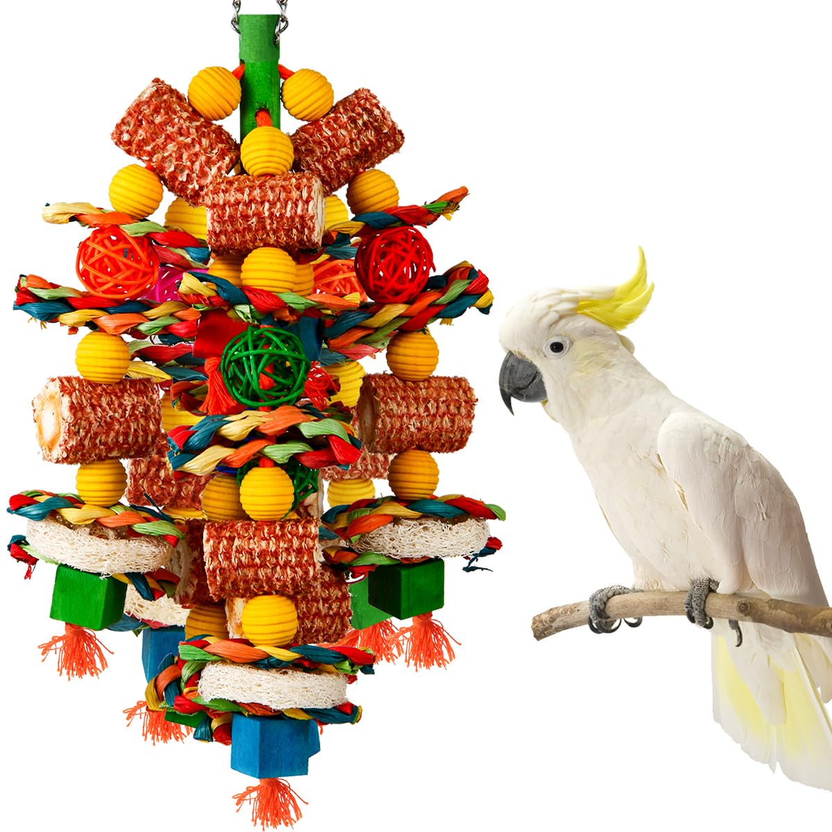 Bird Toys, Parrot Toys For Large Birds,Natural Corn Cob And Loofah Slices Bird Chew Toys For African Grey Parrots, Macaws, Cocka