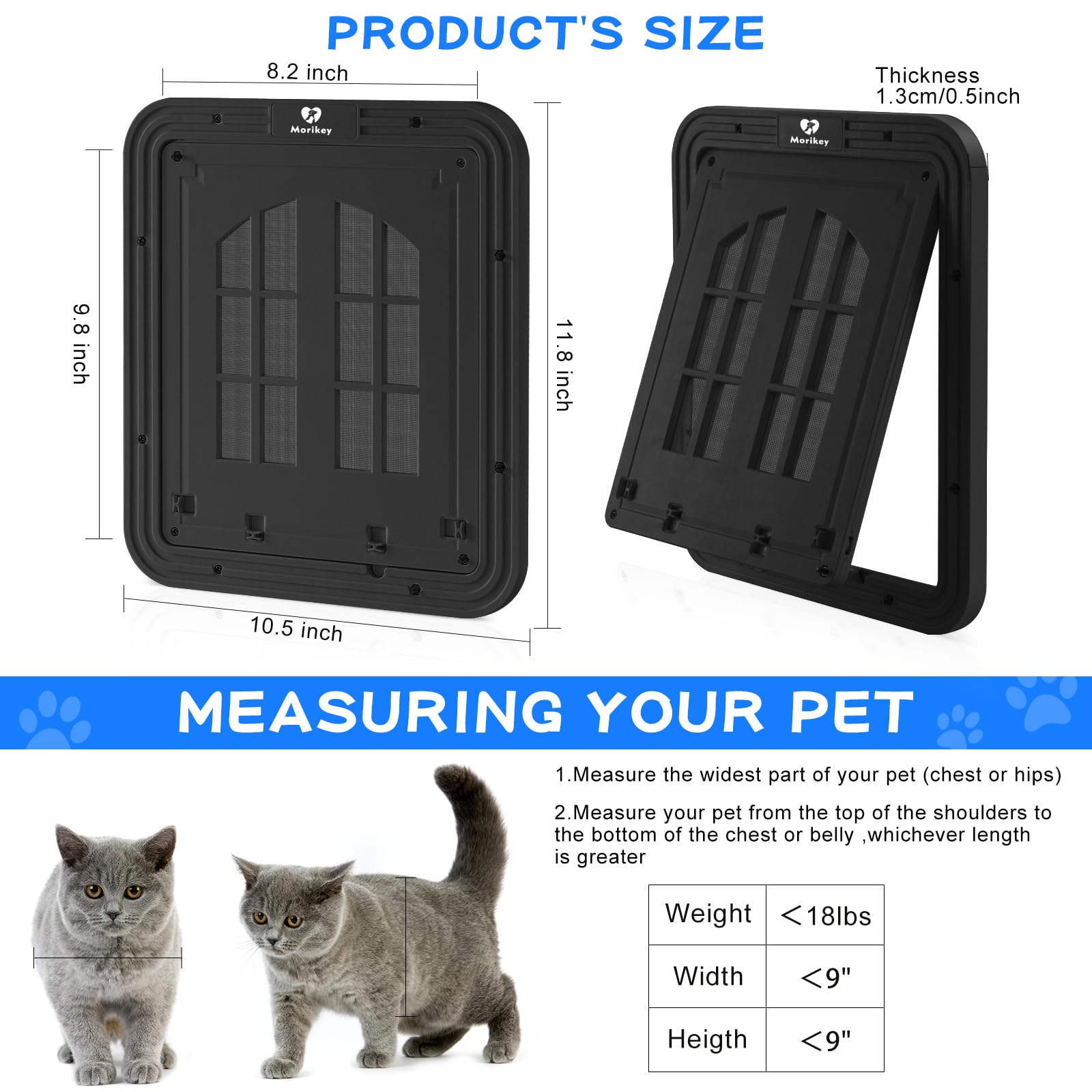 Morikey Cat Screen Door,Inside Opening 9.8  8.3Inch Cat Door For Screen Door, Pet Screen Door With Lockable Magnetic Flap For Pe