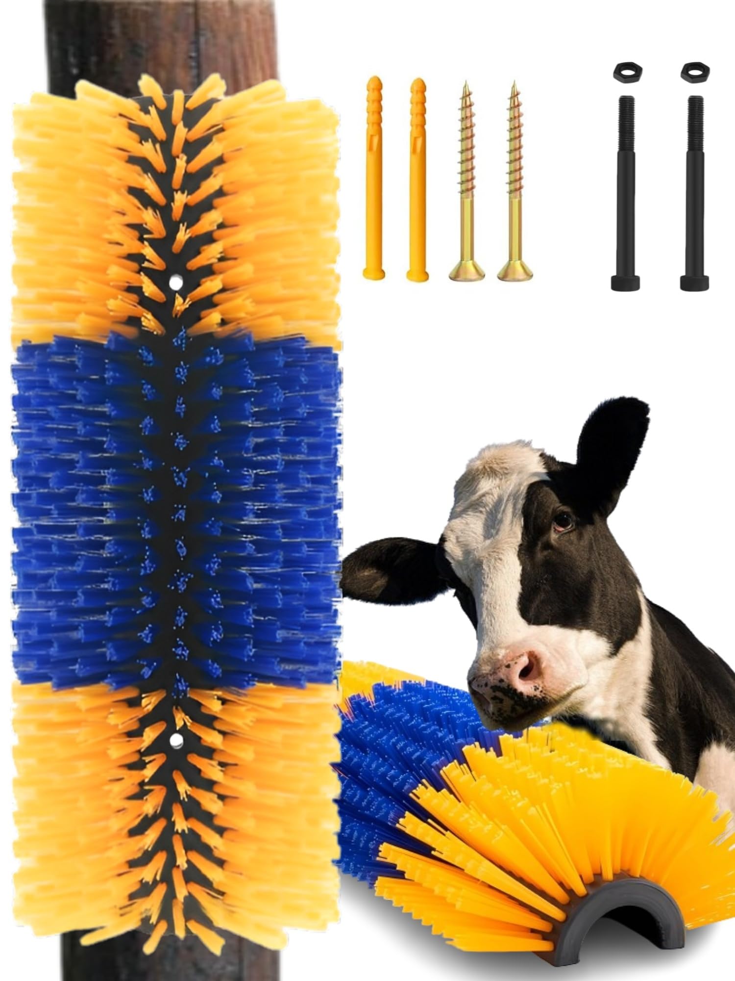 Livestock Scratching Brush - 17.7 * 7.8'' Cow & Goat Brush With 4 Screws For Mounting, Best For Horses, Cows, Goats, Sheep, Pigs