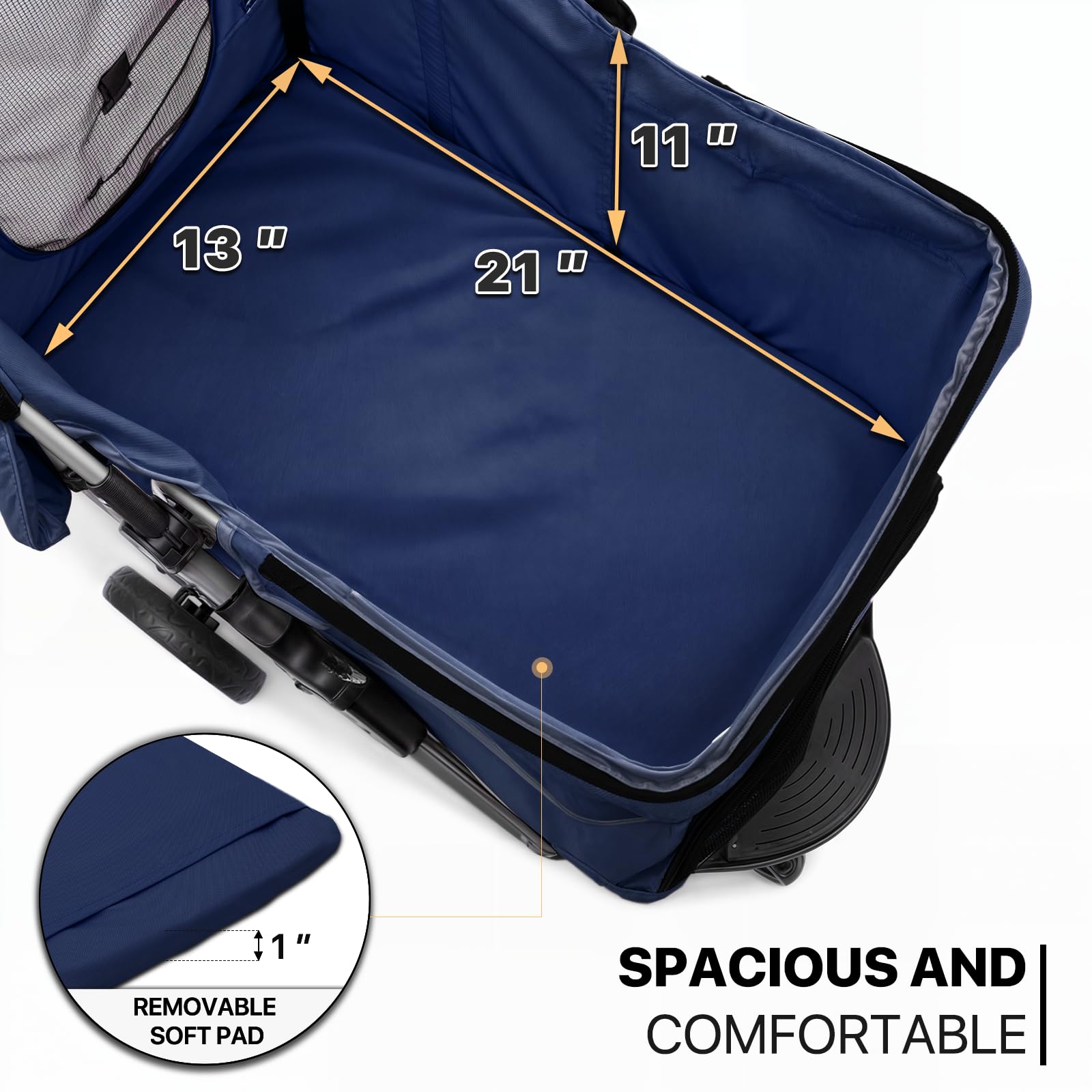 Monibloom 3 Wheels Pet Stroller, Foldable Dog Cat Cage Jogger Stroller With Weather Cover For All-Season, Storage Basket And Cup Holder, Breathable And Visible Mesh For Small/Medium Pets, Blue