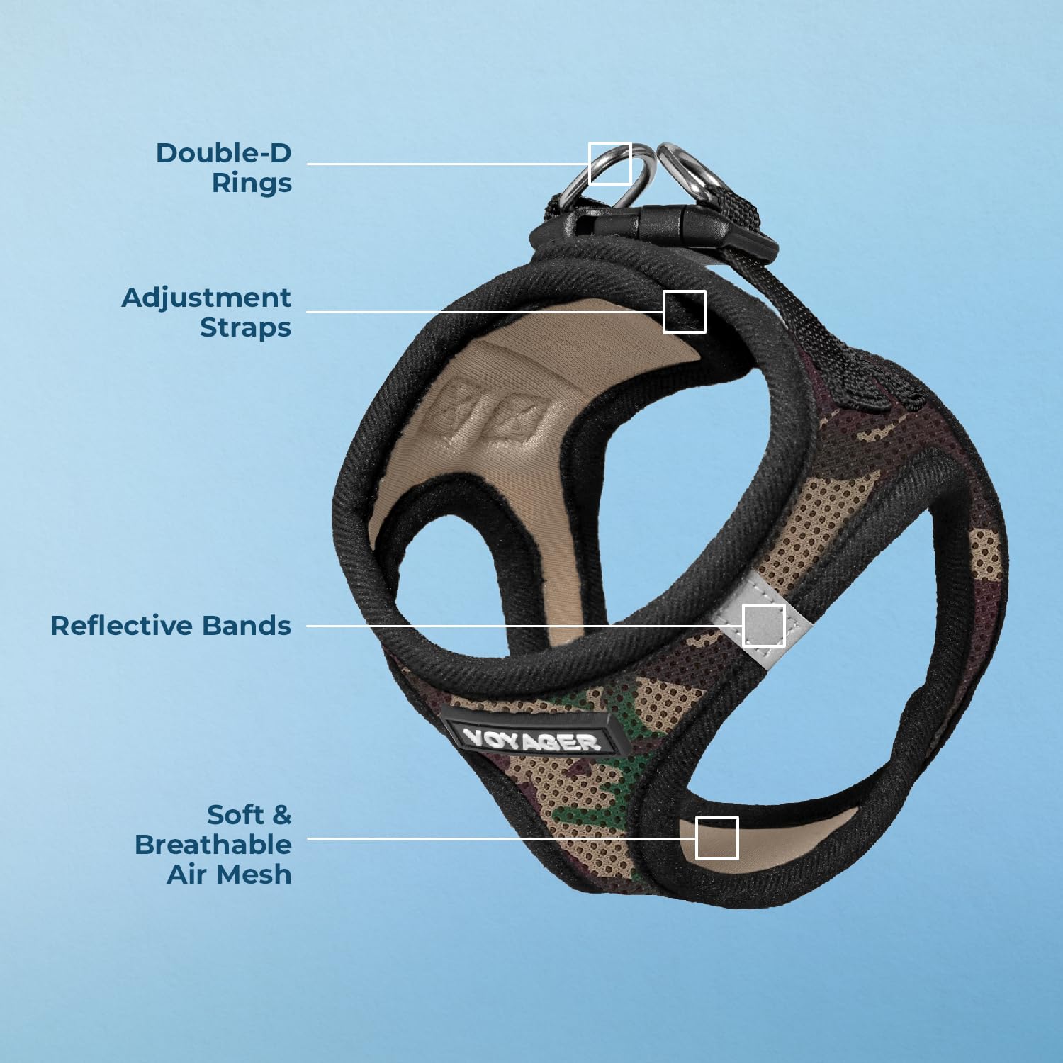 Voyager Step-In Air Dog Harness - All Weather Mesh, Reflective, No Pull Harness For Small, Medium Dogs, Cats - Secure With Hook & Loop Fastener, Buckle, Double D-Rings - Army/Black Trim, Xl