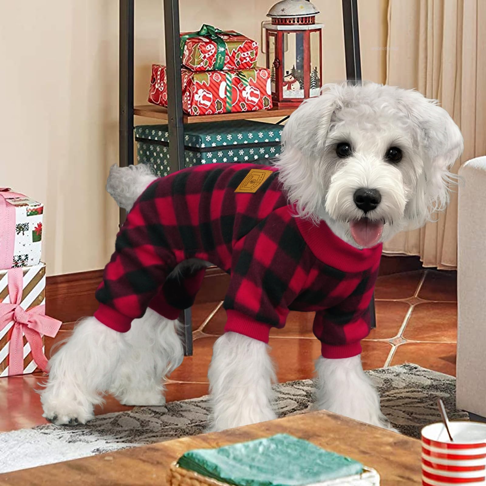 XPUDAC Dog Christmas Pajamas Plaid Dog Clothes for Small Medium Dogs Girl Boy Fleece Dog Sweater for Winter Christmas(Small)