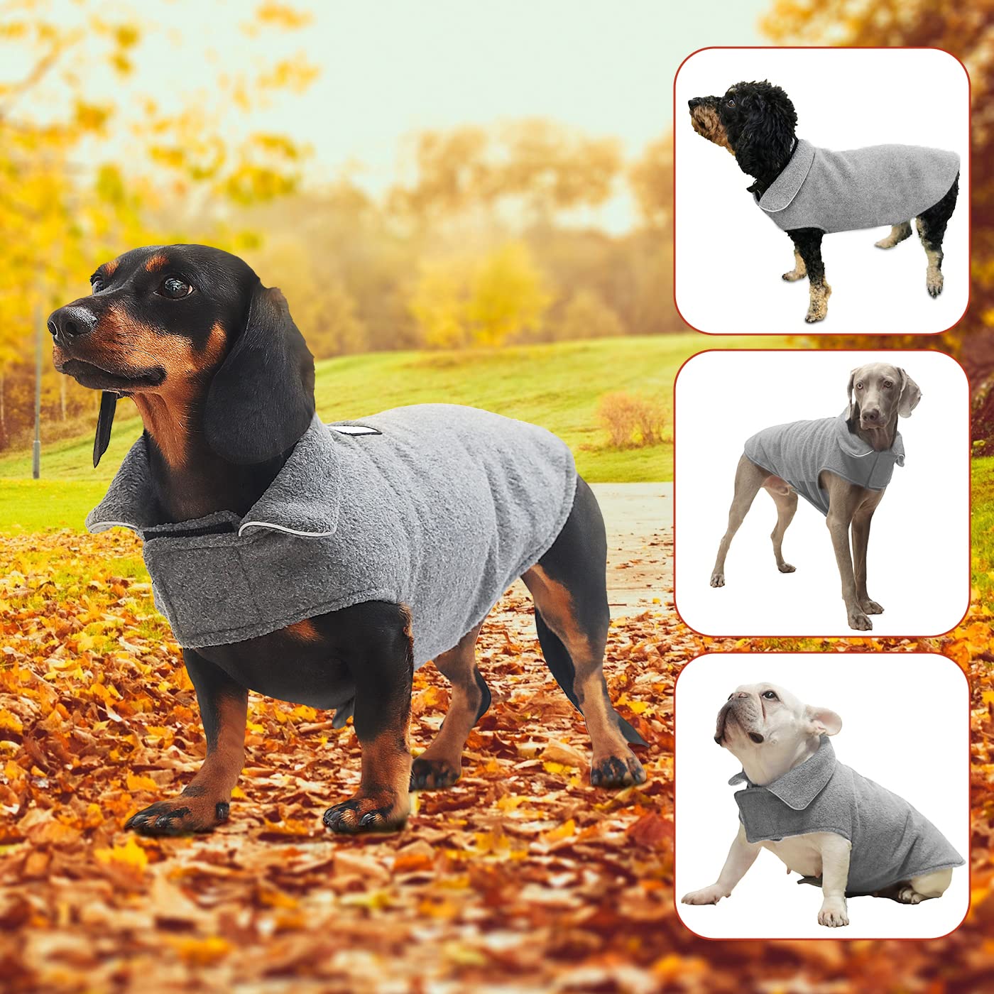 Fleece Dog Coat Pet Jacket Reflective For Cold Weather For Extra Large To Small Pets(Grey,M)