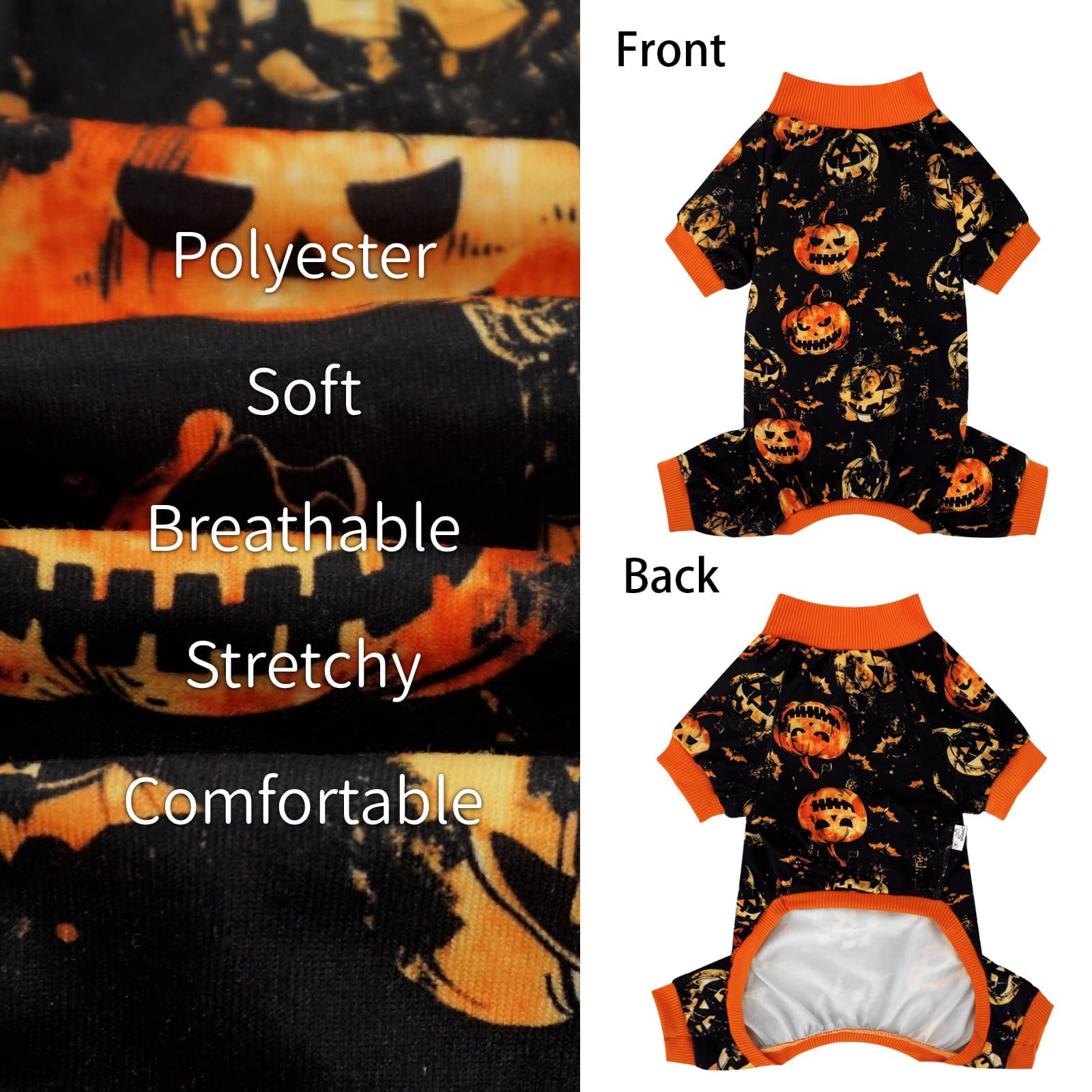 Xpudac Halloween Dog Pajamas Costume For Small Medium Dogs Pumpkin Clothes Soft Puppy Pjs Pet Outfit, Medium