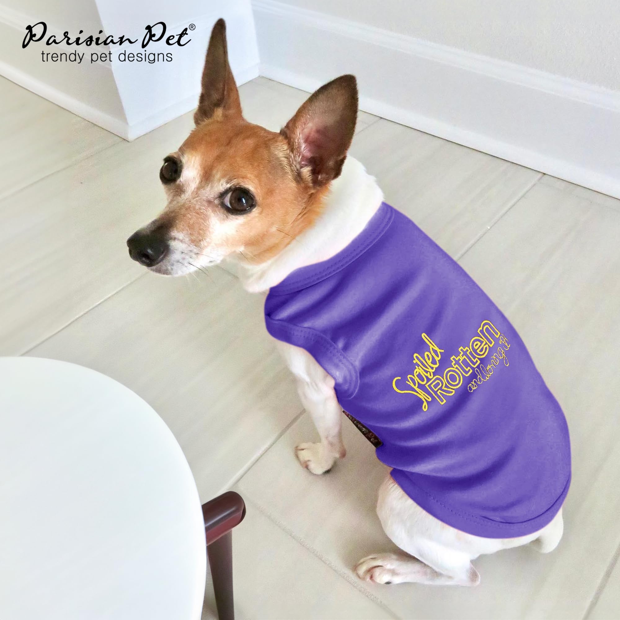 Parisian Pet Dog T-Shirt - Embroidered Spoiled Rotten Dog Clothes - 100% Cotton, Sleeveless Pet Vest - Machine Washable Shirt Fo