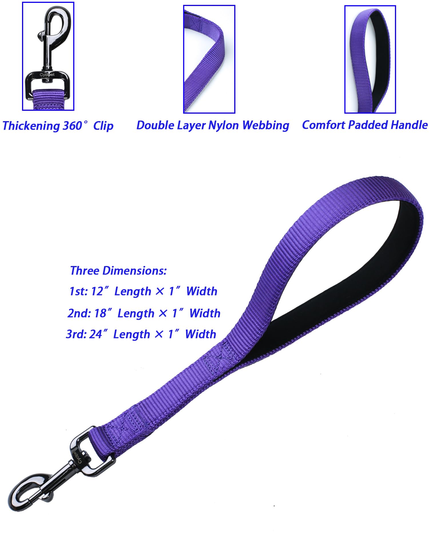Cyclpet Advanced 12 Inches Nylon Short Dog Leash With Heavy Duty Clasp And Comfortable Soft Padded Handle For Large Medium Breed