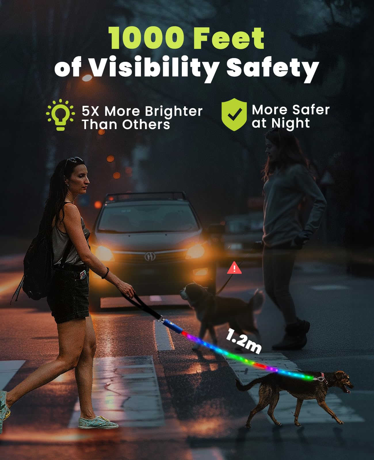 Xeuch Light Up Dog Leash, Led Pet Leash For Night Walking,13 Lighting Modes, Rechargeable Dog Lights, Glow In The Dark Walking L