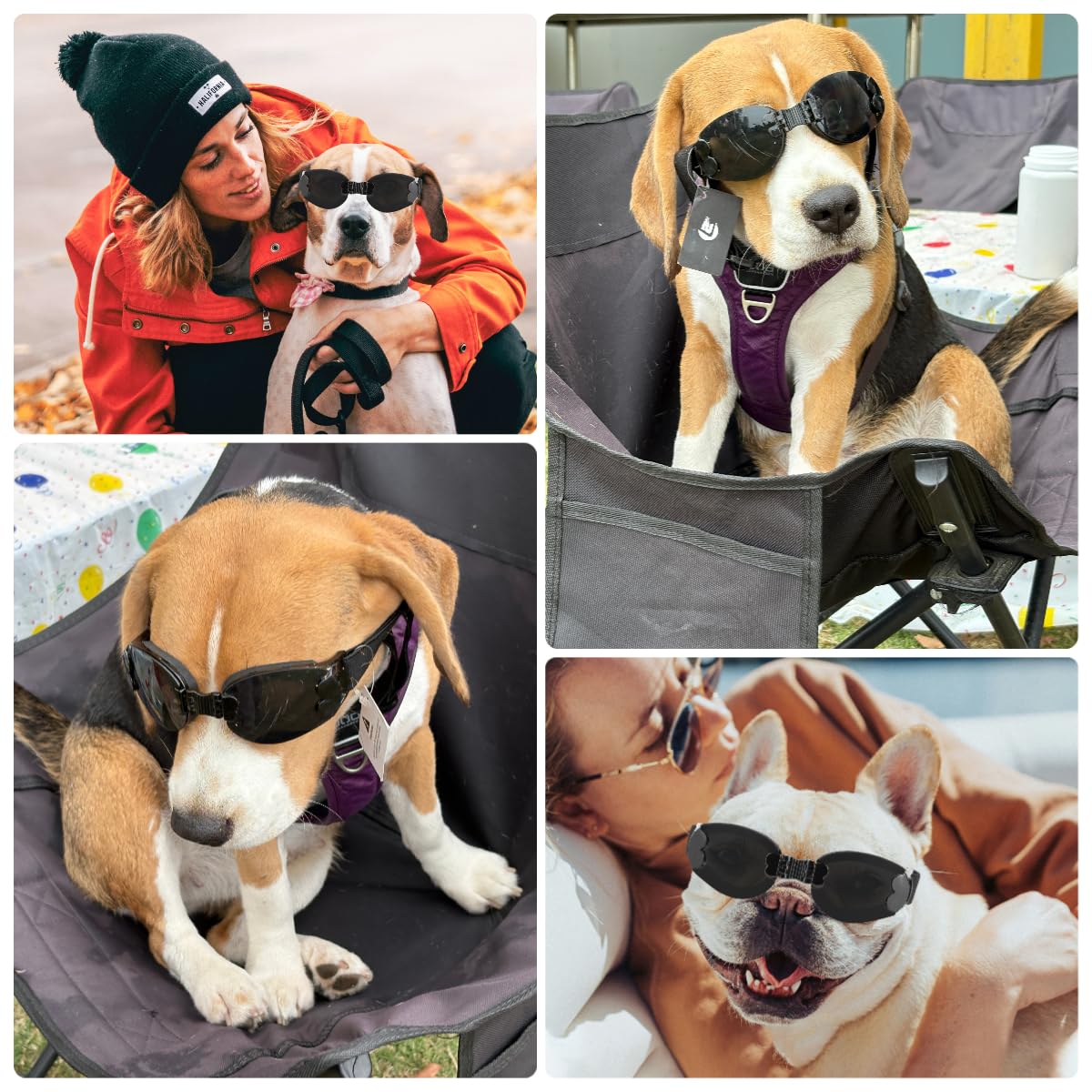 Billionchains Foldable Dog Goggles For Small To Medium Breed Anti-Uv Dog Sunglasses With Adjustable Straps