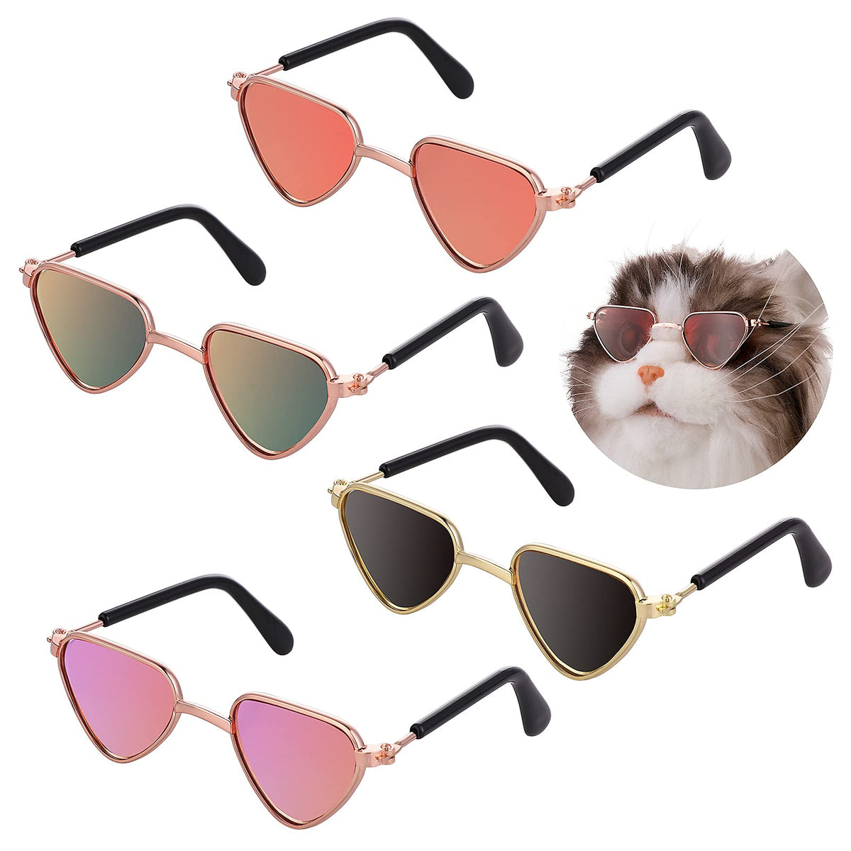 Molain Cat Sunglasses- Pet Puppy Uv Protection Sunglasses Dolls Sun Glasses, Small Dog Cosplay Photo Props Cute Sunglasses (4Pcs-Heart Sunglasses)