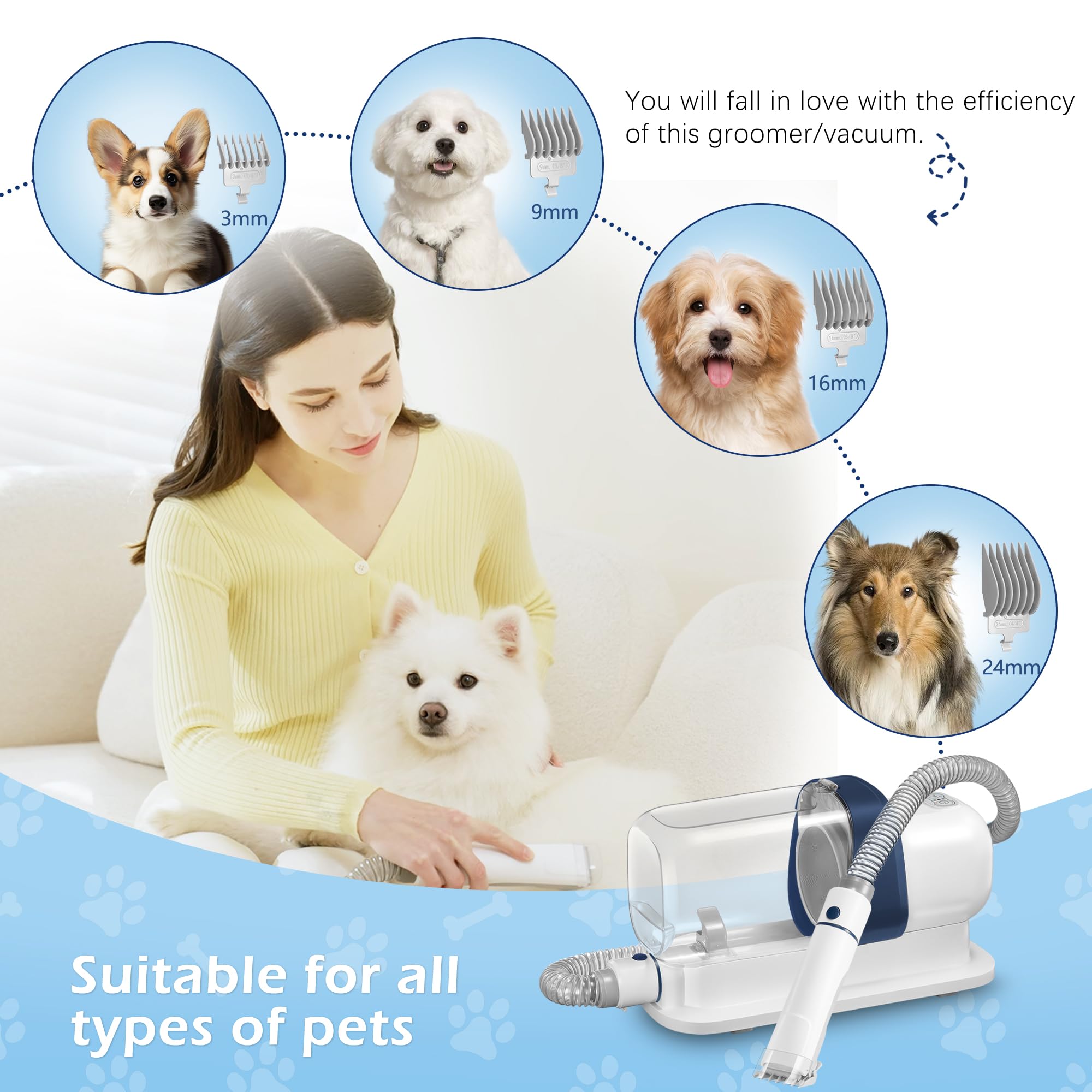 Lmvvc Dog Grooming Vacuum, Pet Grooming Vacuum Kit 2.3L Suction 99% Pet Hair With 5 Tools For Dog Cat For Shedding Grooming, Low