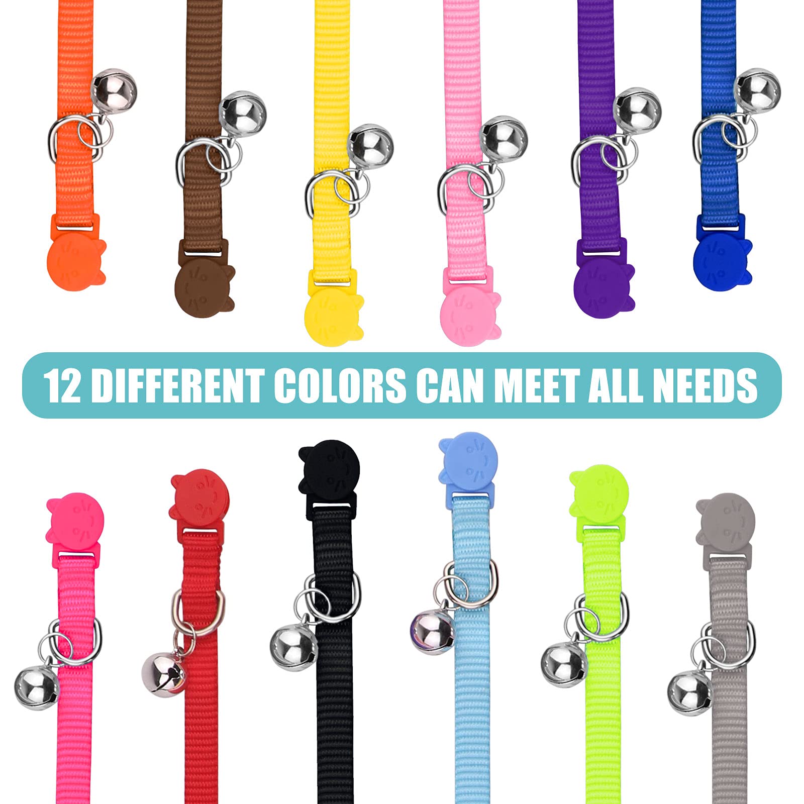 Uteuvili 12 Pcs Breakaway Cat Collars With Bell Colorful Soft Safety Buckle Cat Collars Adjustable Breakaway Kitten Collars Safe