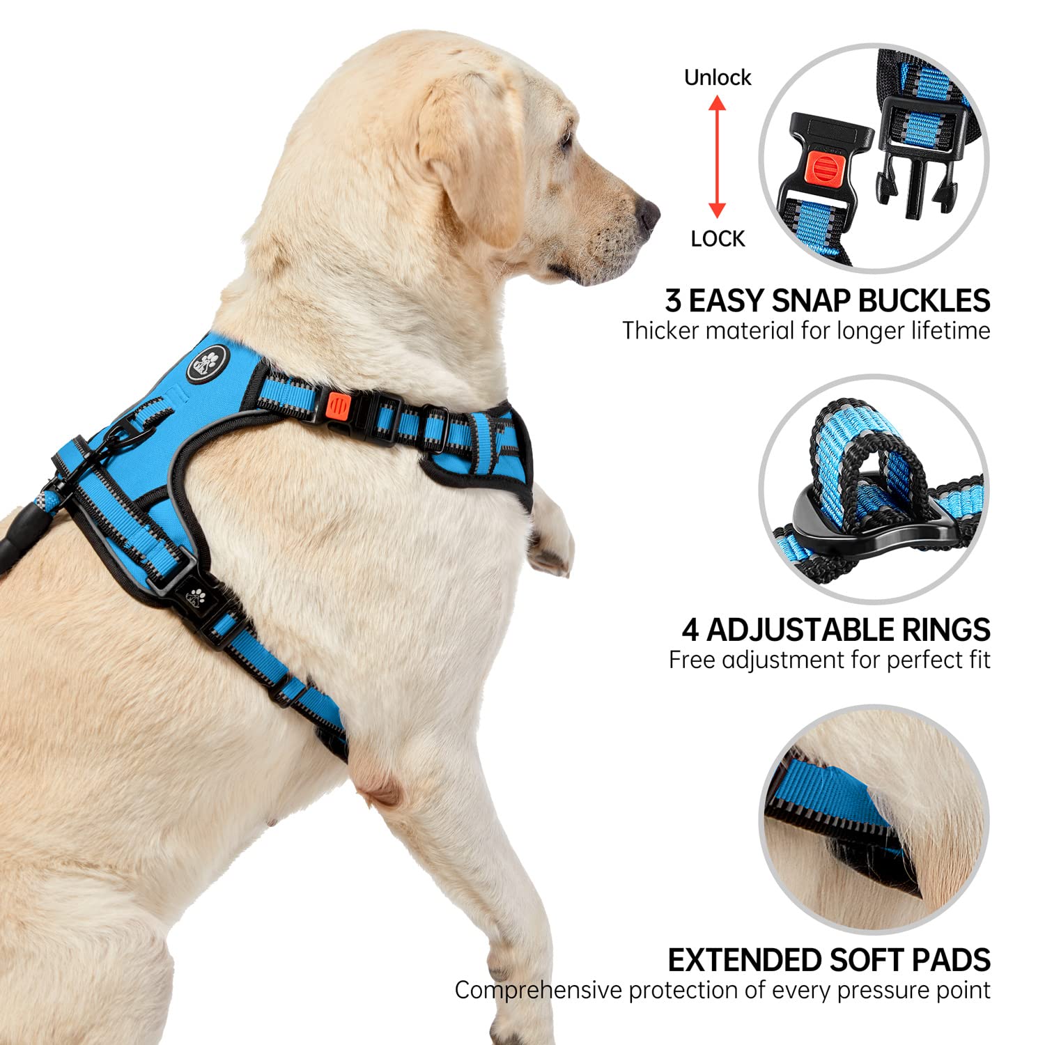 Nestroad No Pull Dog Harness,Adjustable Oxford Dog Vest Harness With Leash,Reflective No-Choke Pet Harness With Easy Control Sof