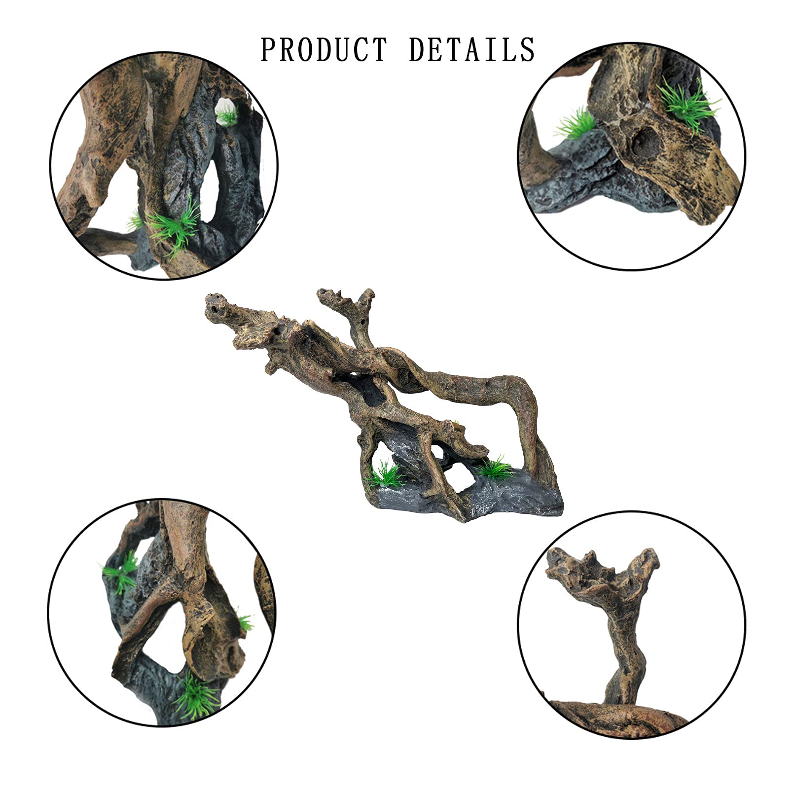 Pinvnby Resin Driftwood Aquarium Decoration Tree Branch Fish Tank Trunk Ornament Betta Log Reptile Climb With Holes For Shrimp Lizard Fish Gecko(3 Pcs)