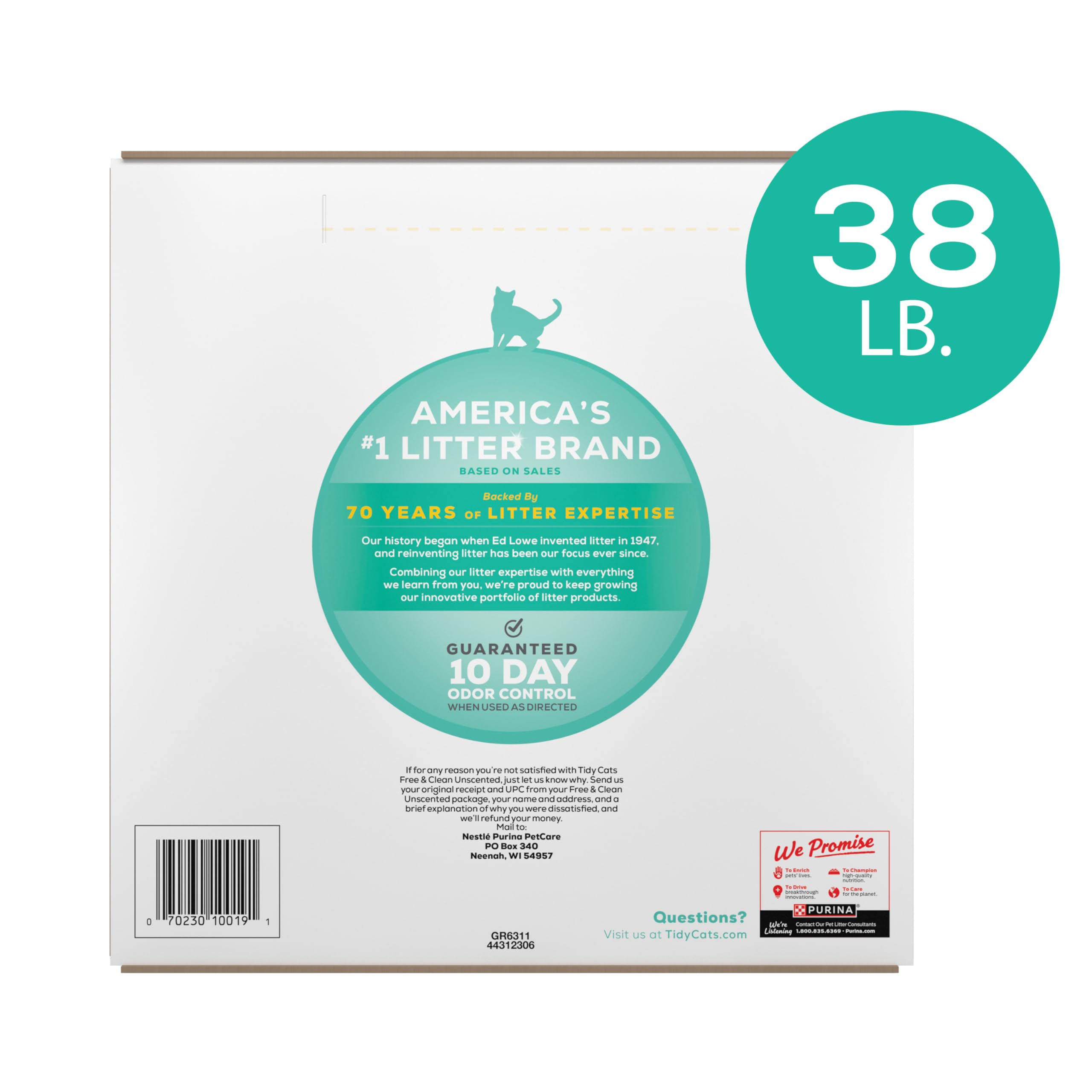 Purina Tidy Cats Clumping Cat Litter, Free & Clean Unscented Multi Cat Litter - 38 Lb. Box