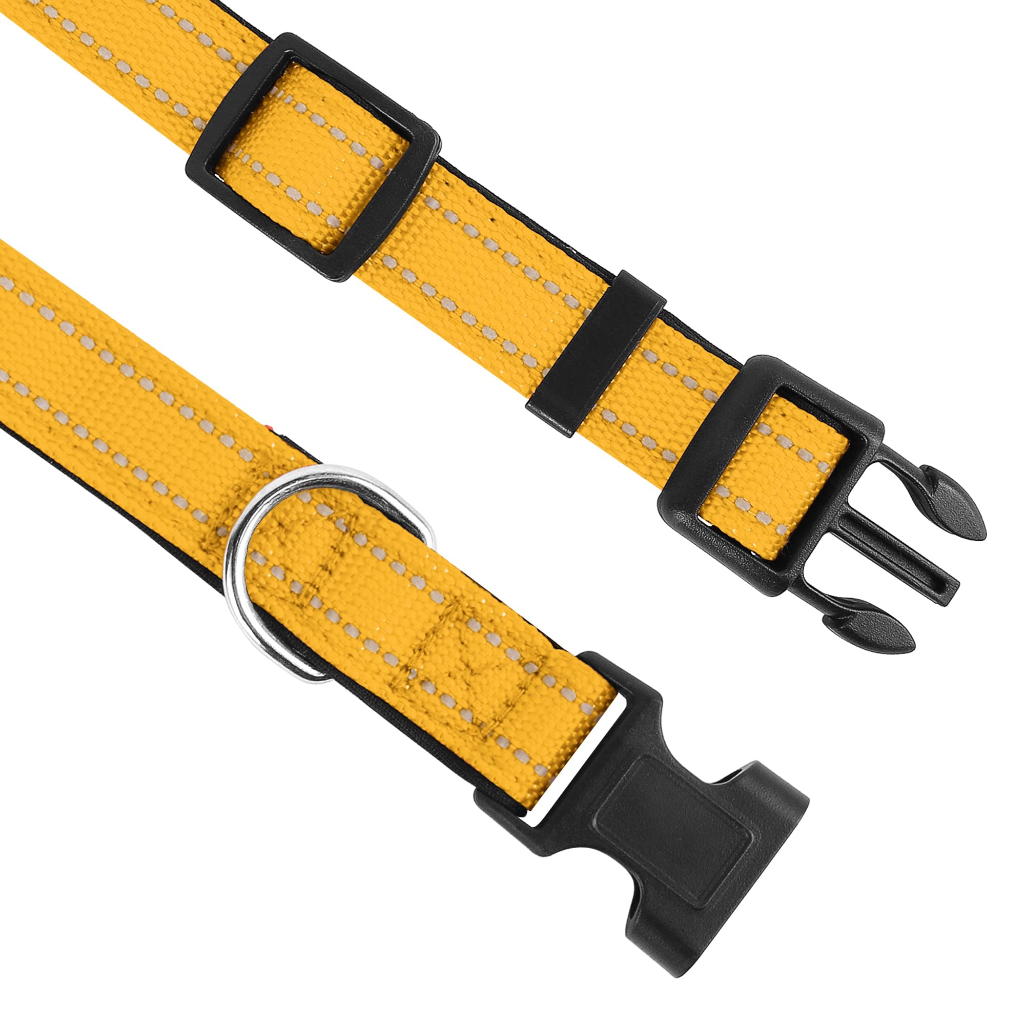 Pwod Reflective Dog Collar, Adjustable Soft Neoprene Padded Nylon Pet Collars With Buckle For Extra Large Dogs, Yellow,Xl