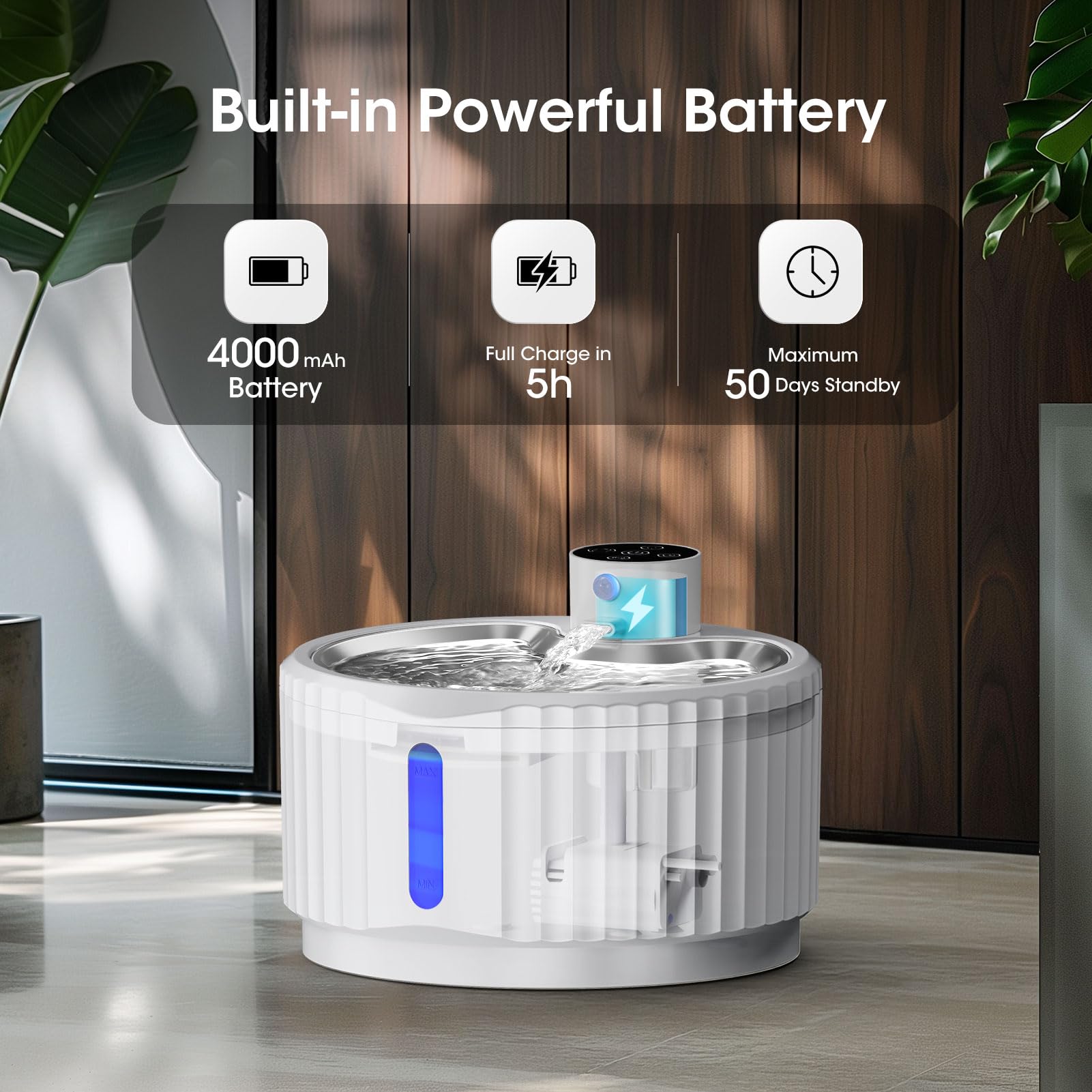 Jeeramia Wireless Cat Water Fountain, 95 Oz/2.8 L Battery Operated Pet Water Fountain For Cats Inside, Automatic Dog Water Fount