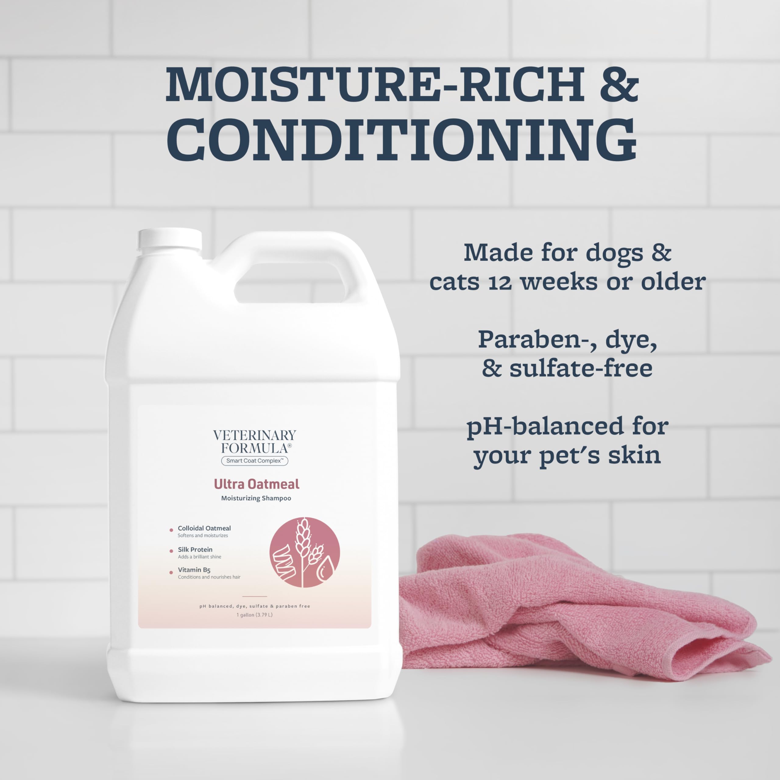 Veterinary Formula Smart Coat Complex Ultra Oatmeal Moisturizing Shampoo for Dogs, 128 Fl oz / 1 Gallon - Moisture-Rich, Nourish
