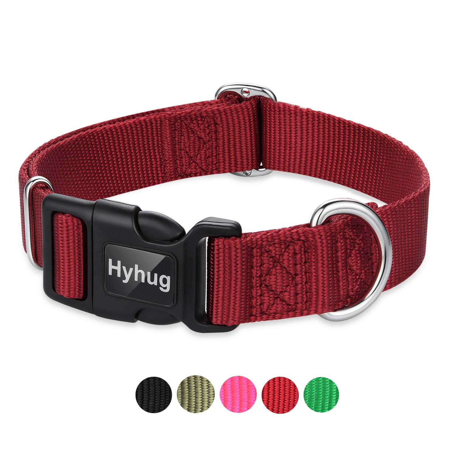 Hyhug Pets Classic Regular Heavy Duty Nylon Dog Buckle Collar (Large, Red)