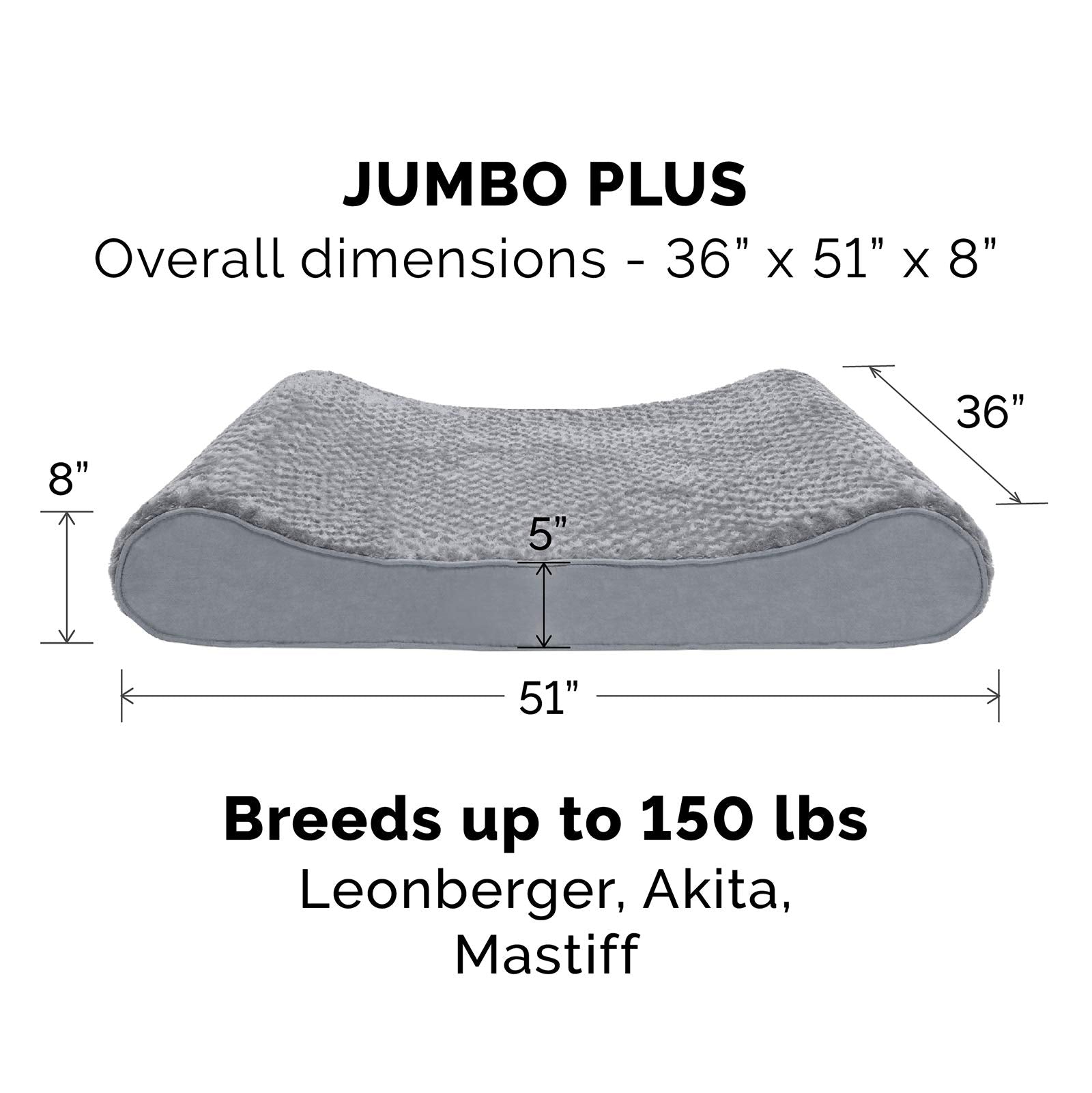 Furhaven Ultra Plush Faux Fur & Suede Dog Bed Cover, Jumbo Plus 51"x36", Machine Washable, Gray, Model CVR-31635087