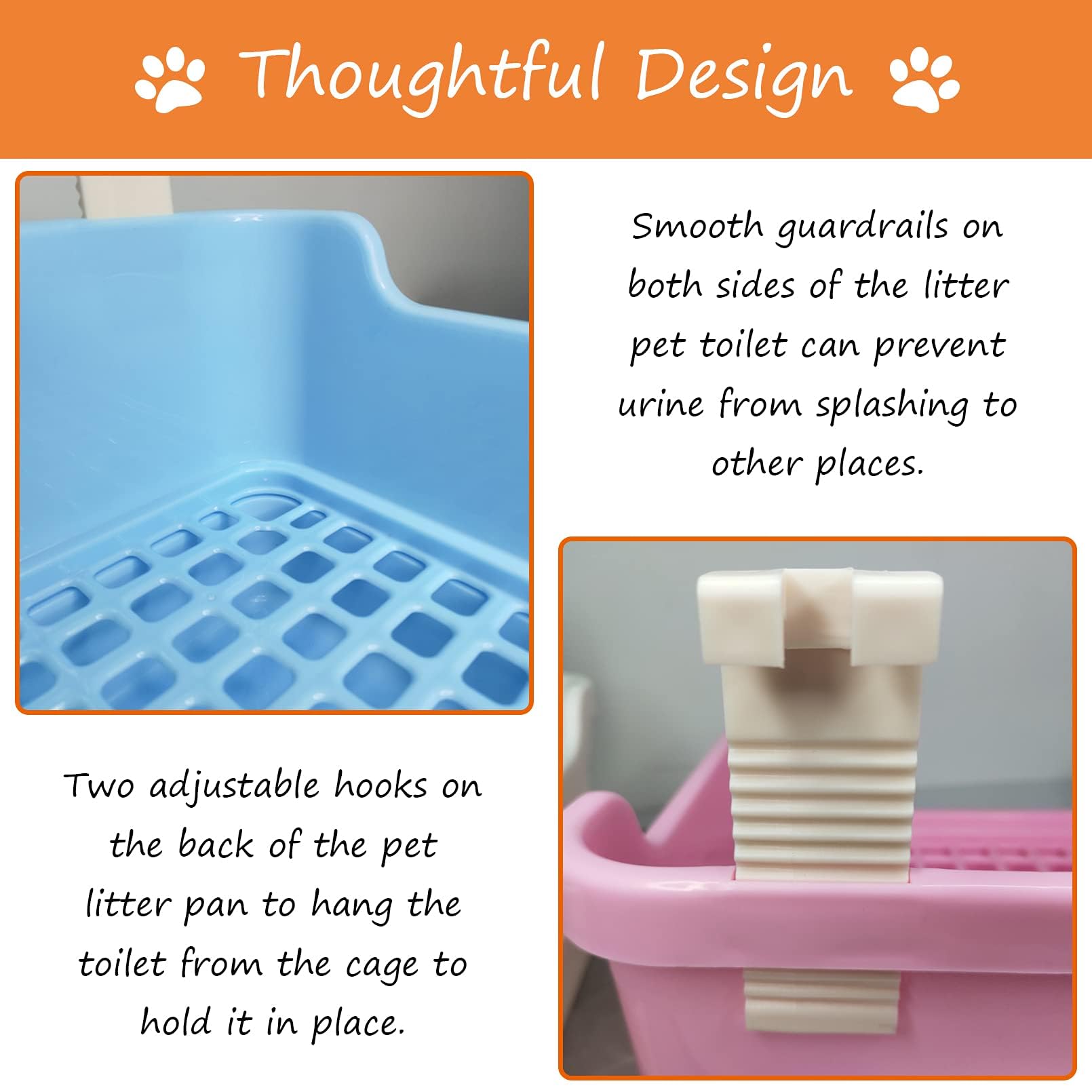 Pinvnby Large Rabbit Litter Box Deep Bunny Corner Toilet Box Double-Deck Small Animal Potty Trainer With Hooks For Adult Guinea Pig Chinchilla Ferret Chipmunk(Blue)