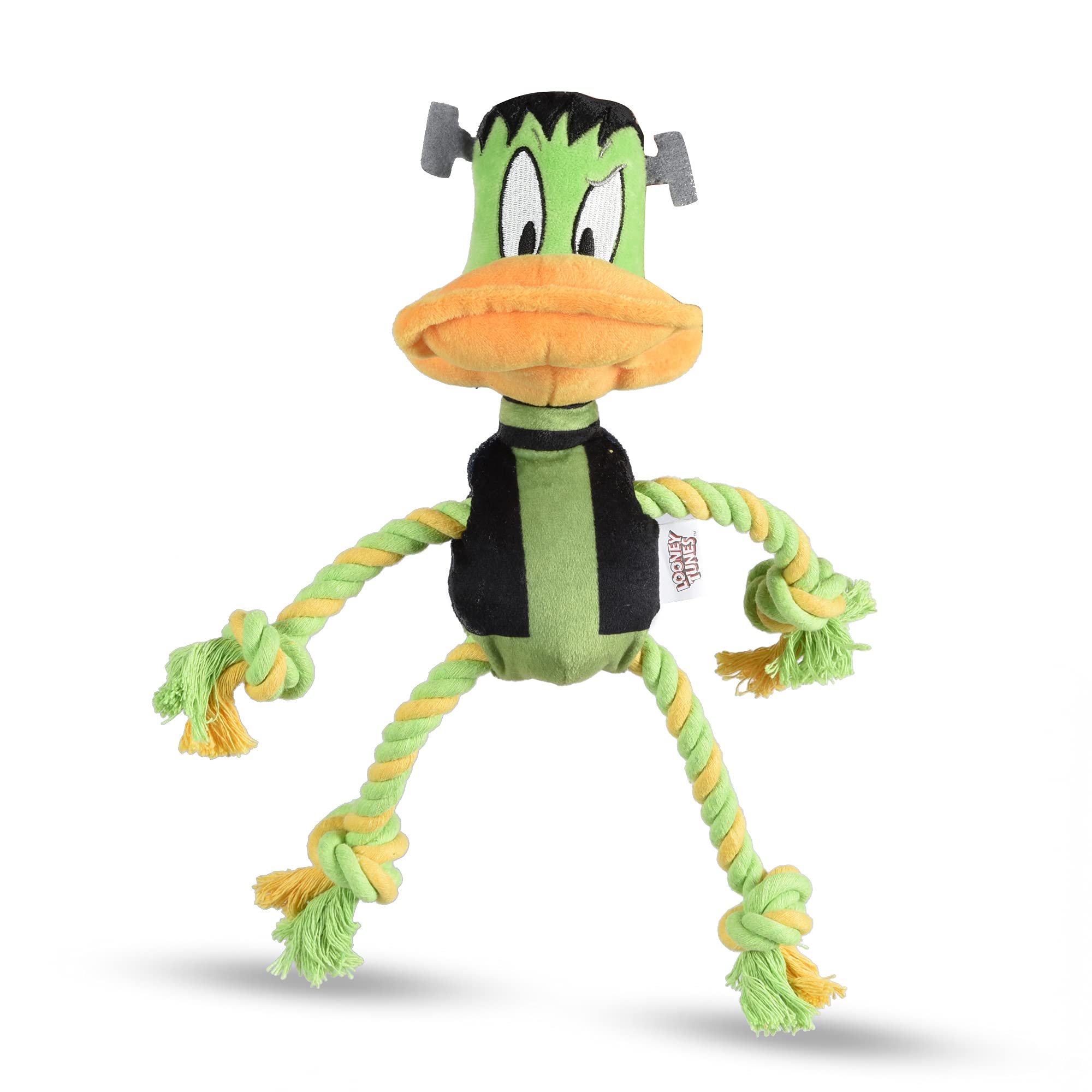 Looney Tunes For Pets Daffy Duck Plush Frankenstein Halloween Rope Pull Dog Toy | Daffy Duck Squeaky Dog Toy | Plush Fabric Dog Chew Toy Rope Toy For Dogs, 9 Inch, (Ff16975)
