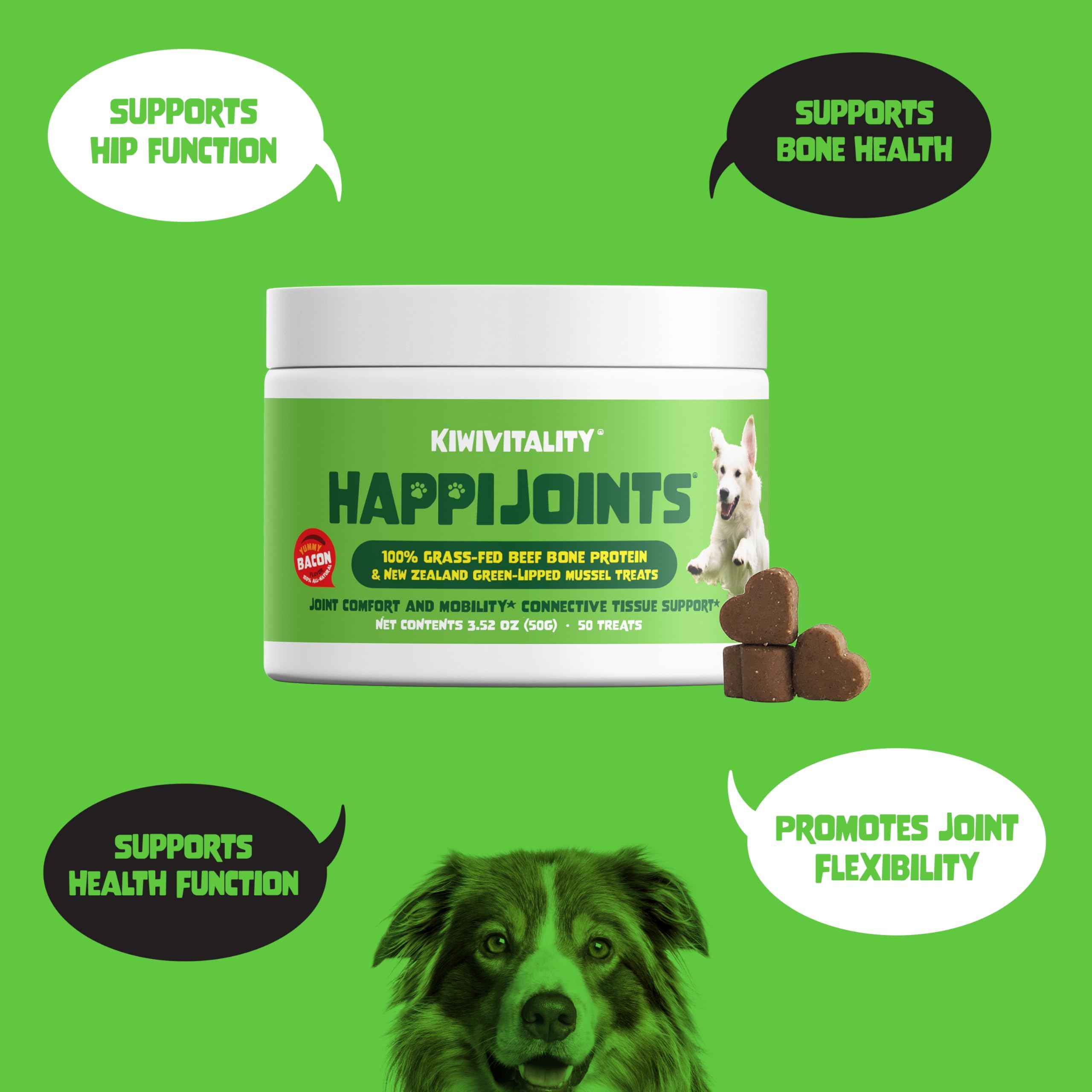 HappiJoints Hip and Joint Supplement Treats for Dogs, Cats  100% Grass-Fed Beef Bone Collagen New Zealand Green-Lipped Mussels