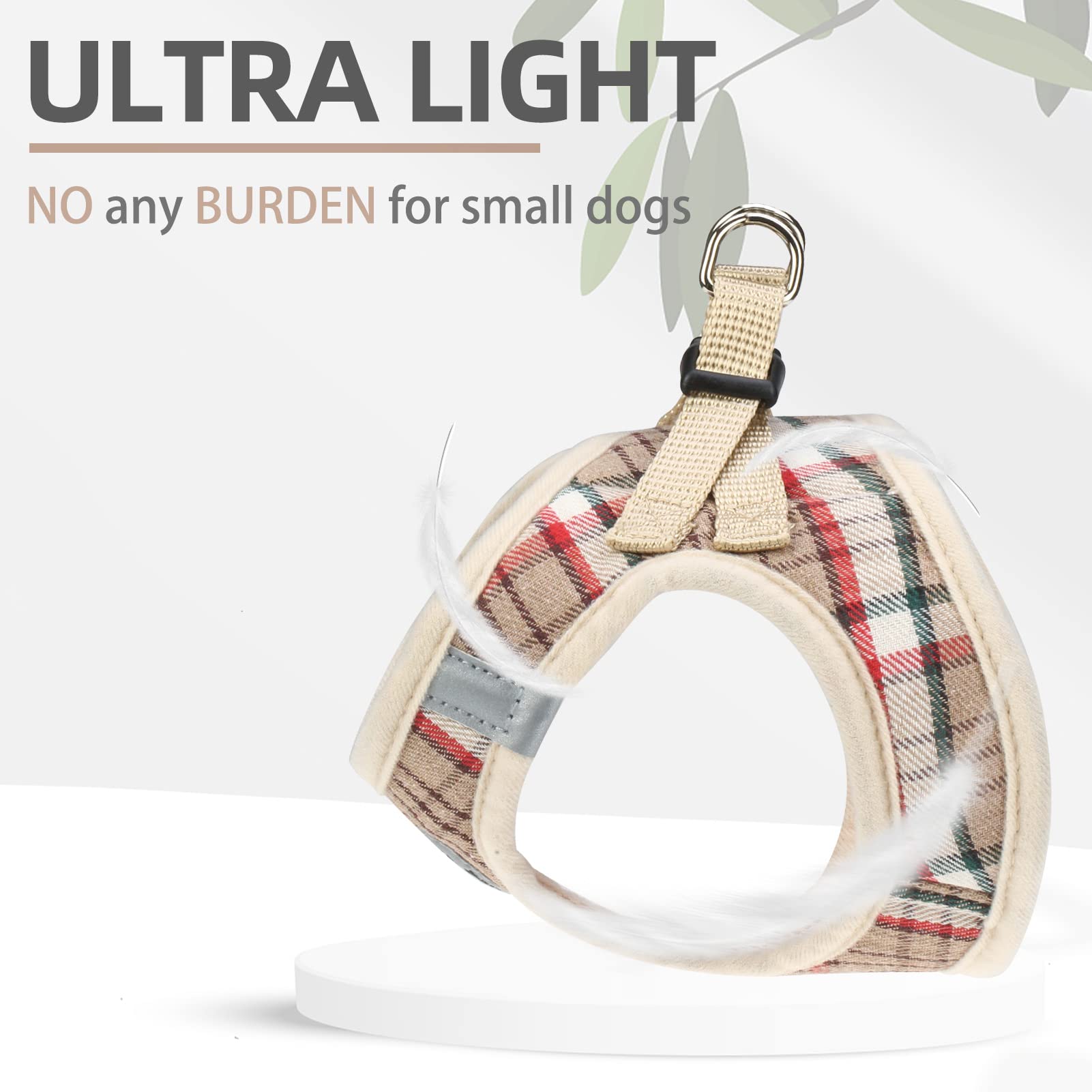 Pupteck Adjustable Dog Harness Collar And Leash Set Step In No Pull Pet Harness For Small Medium Dogs Puppy And Cats Outdoor Walking Running, Soft Mesh Padded Reflective Vest Harnesses, Khaki Xs