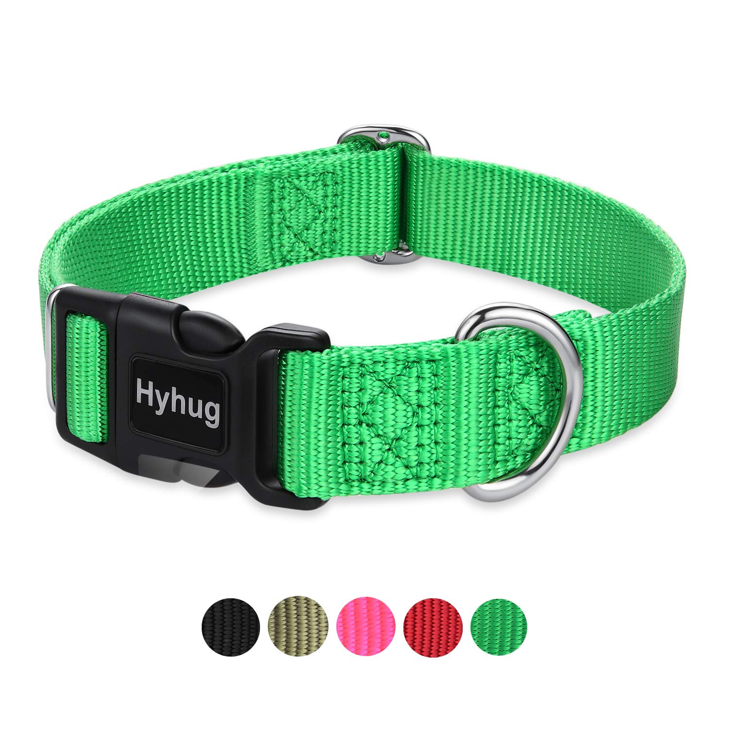 Hyhug Pets Classic Regular Heavy Duty Nylon Dog Collar With Easy Attach And Removal Buckle. (Medium, Lime Green)